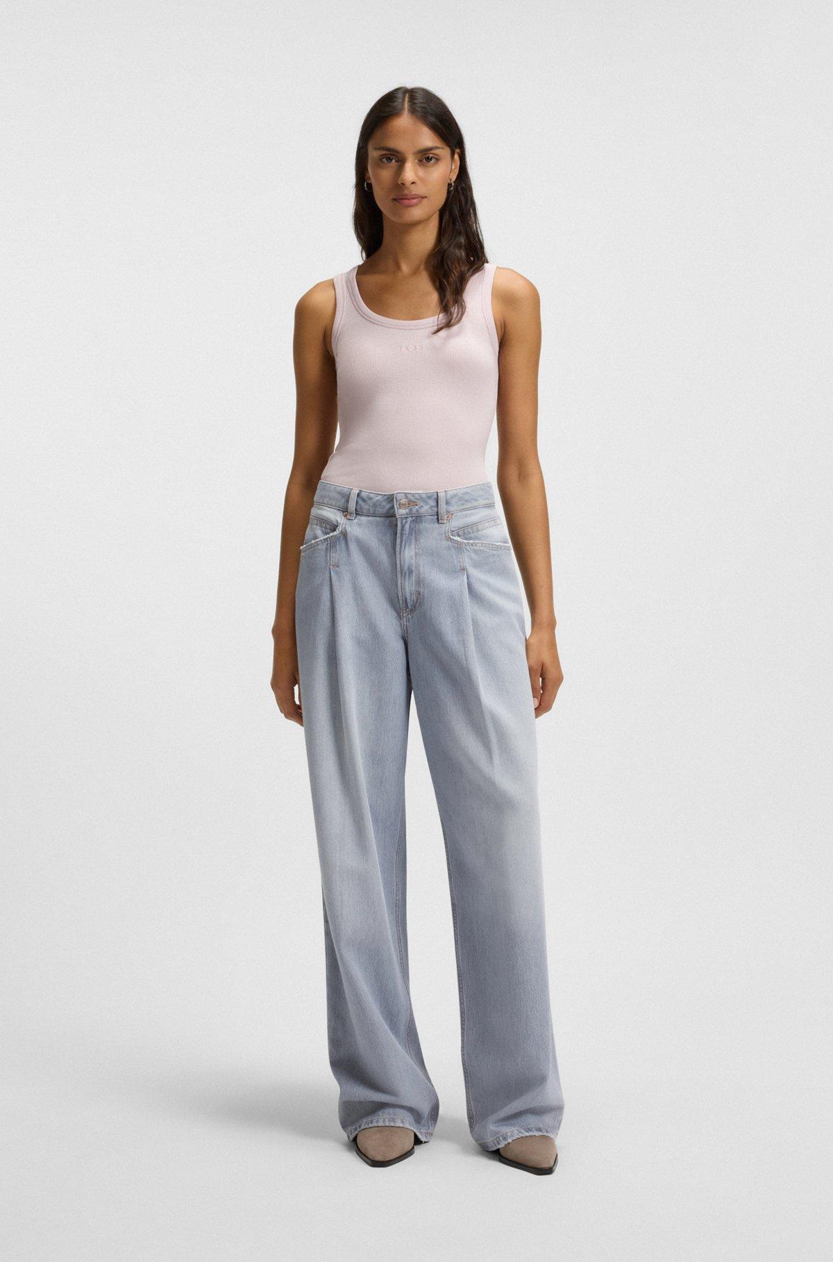 BOSS - Stretch-cotton slim-fit top with ribbed structure - Light Purple Product Image