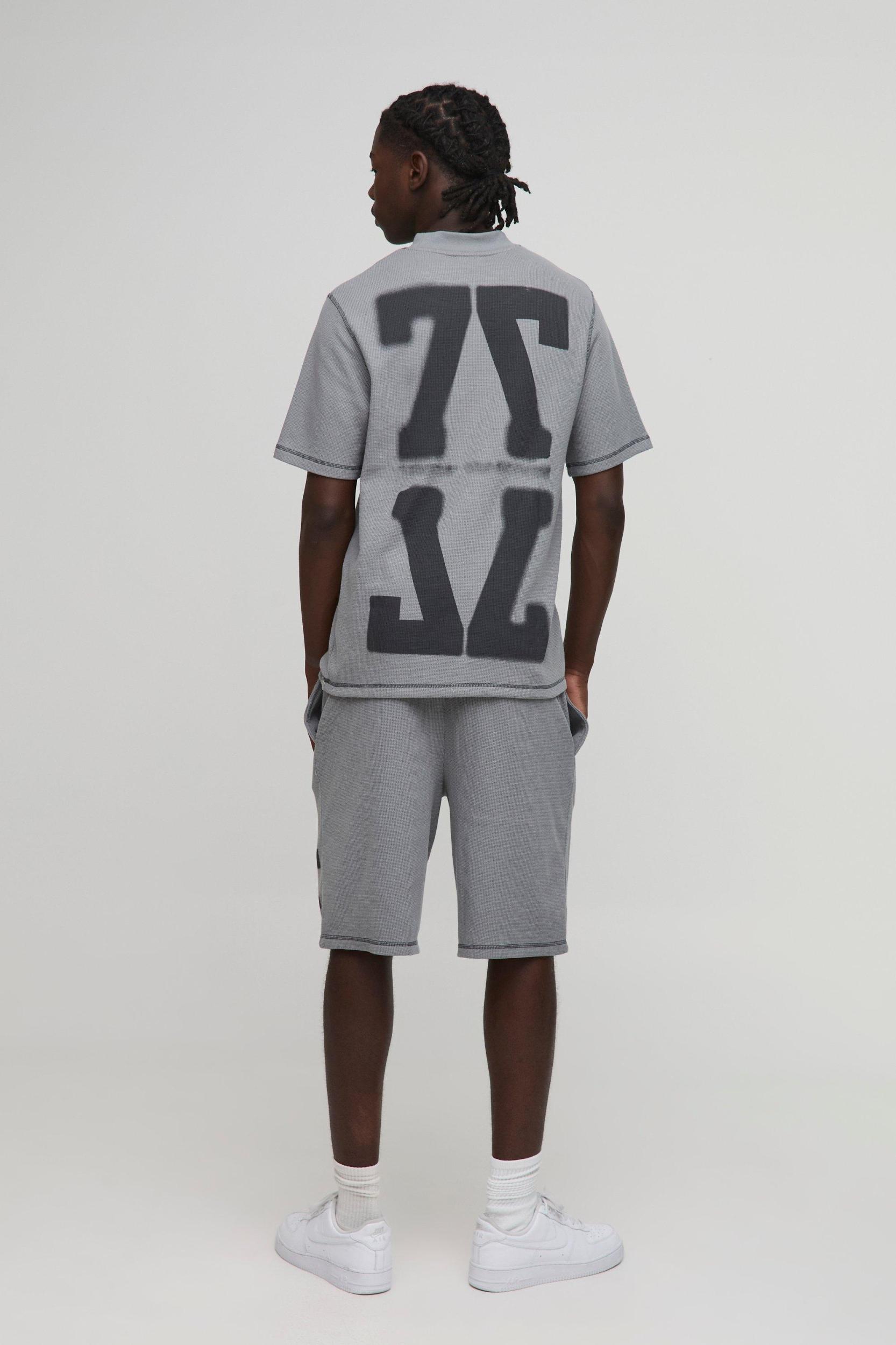 Regular Fit Waffle Graphic T Shirt And Short Set | boohooMAN USA Product Image