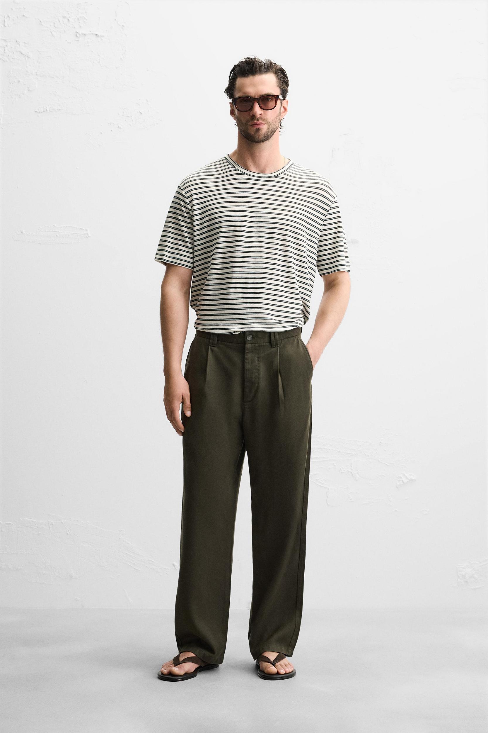 STRIPED LINEN BLEND T-SHIRT Product Image