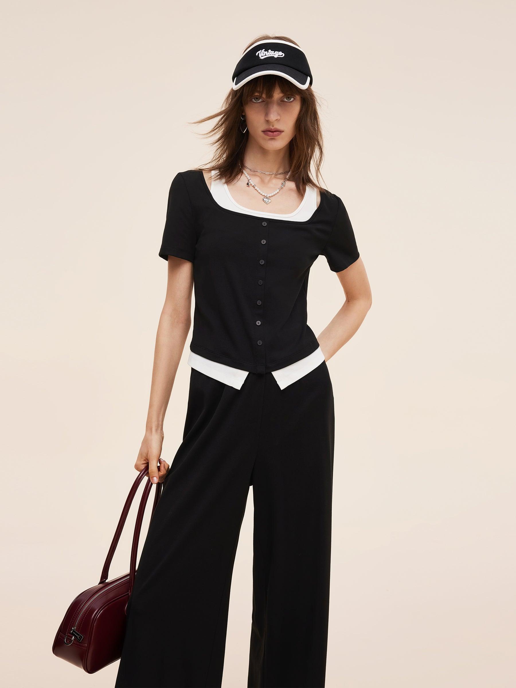 Mock Layered Knit Top And Pants Two-Piece Set Product Image
