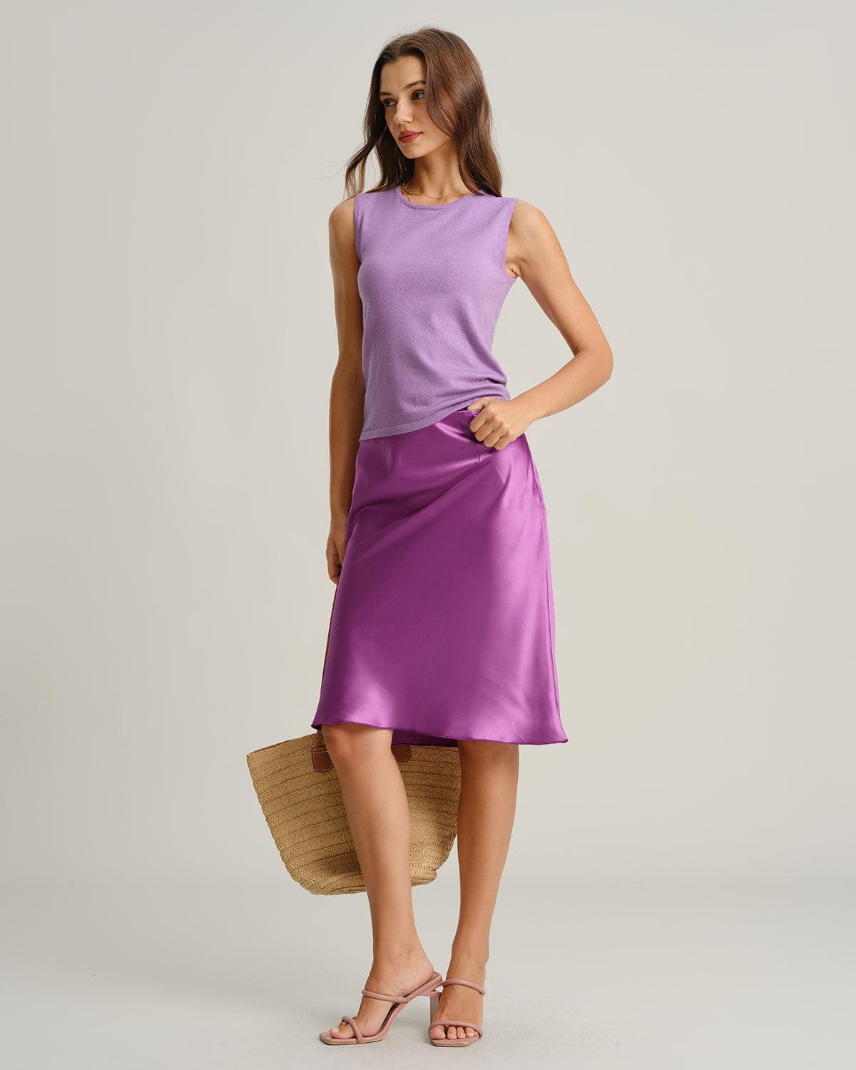 Purple Round Neck Ribbed Knit Tee Product Image