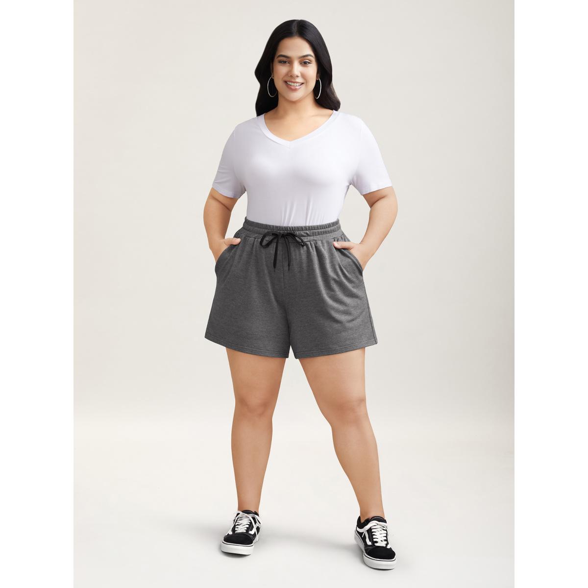 Plus Size Color Contrast Heather Straight-Leg Shorts Women DimGray Casual Contrast Loose Everyday Shorts BloomChic 18-20/2X Product Image
