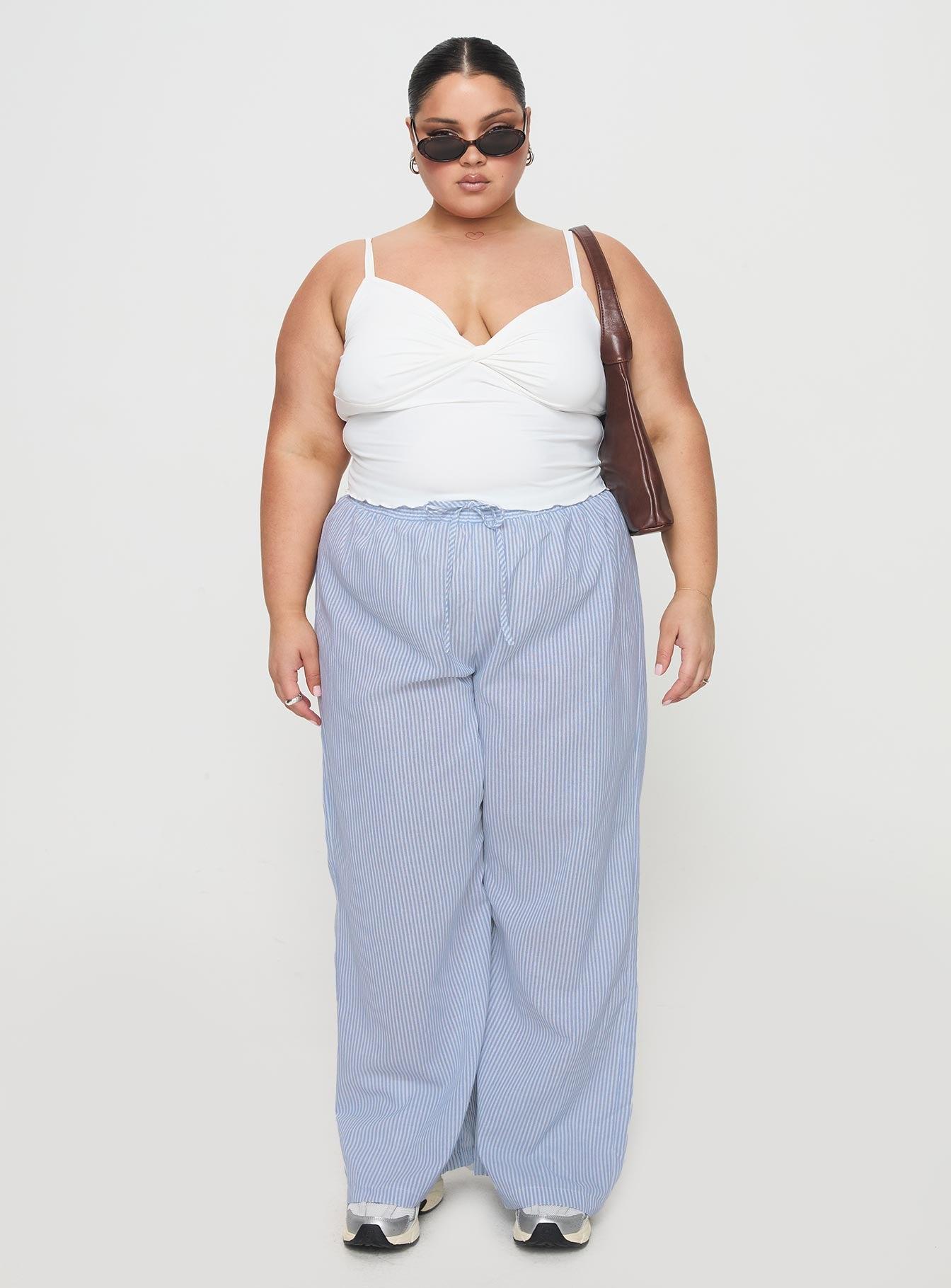 Holiday Tie Front Pant Blue / White Stripe Curve Product Image
