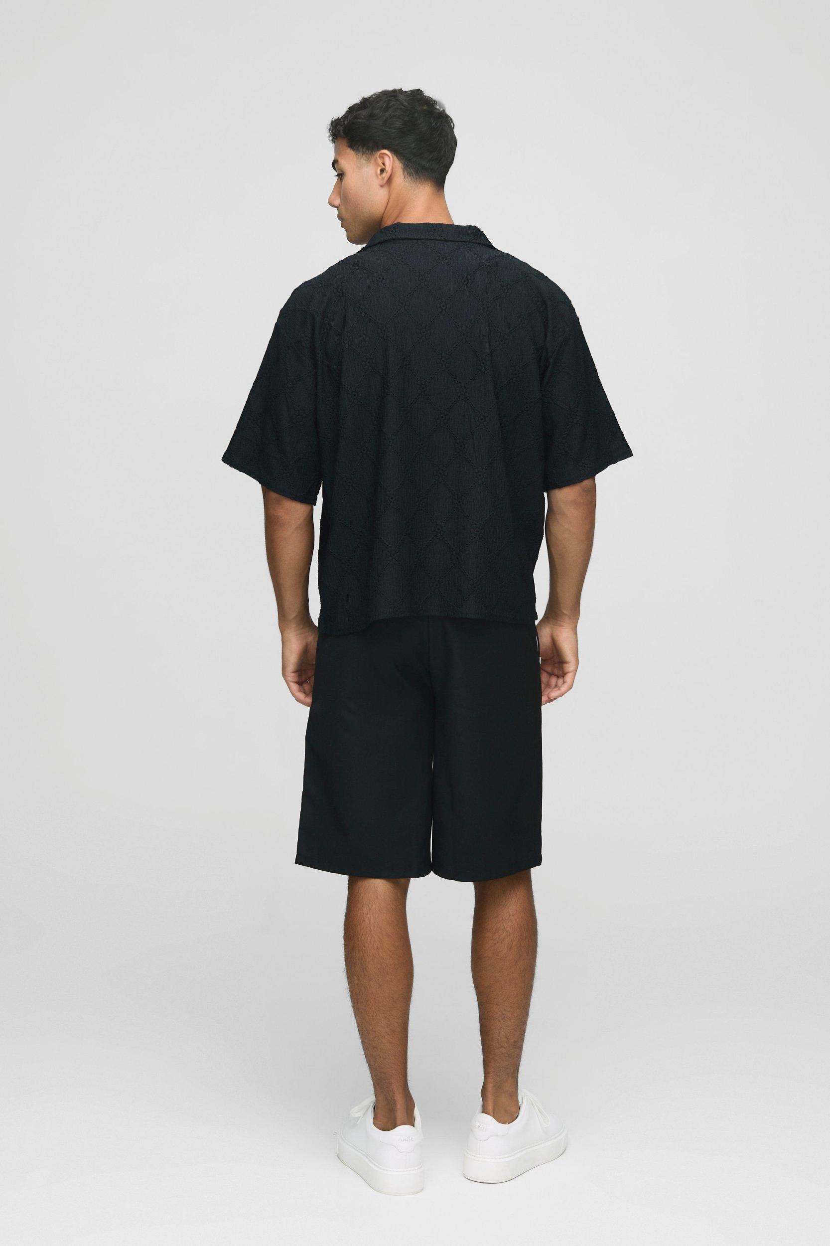 Oversized Boxy Revere Floral Broderie Shirt | boohooMAN USA Product Image