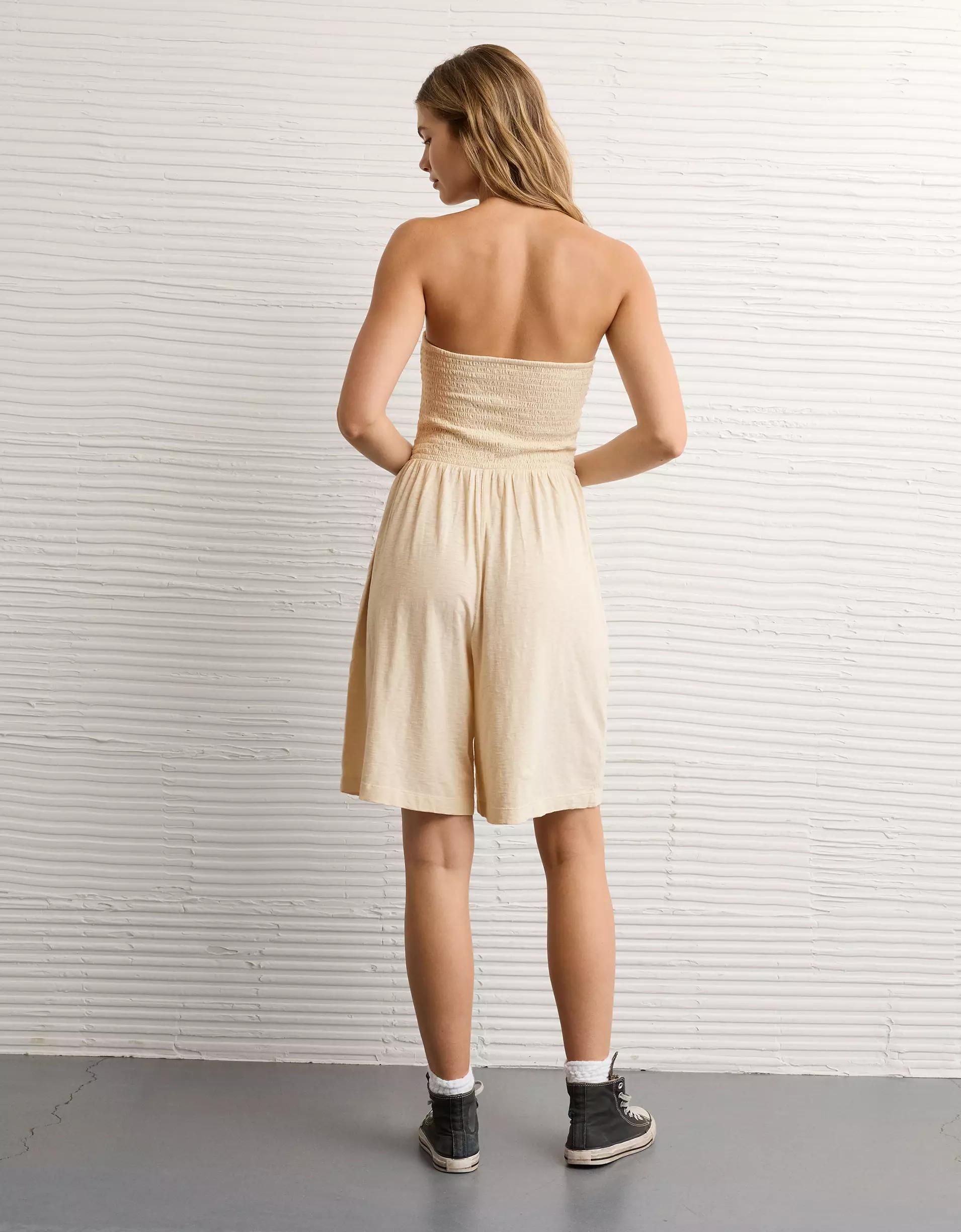 AE Strapless Smocked V-Waist Romper Product Image