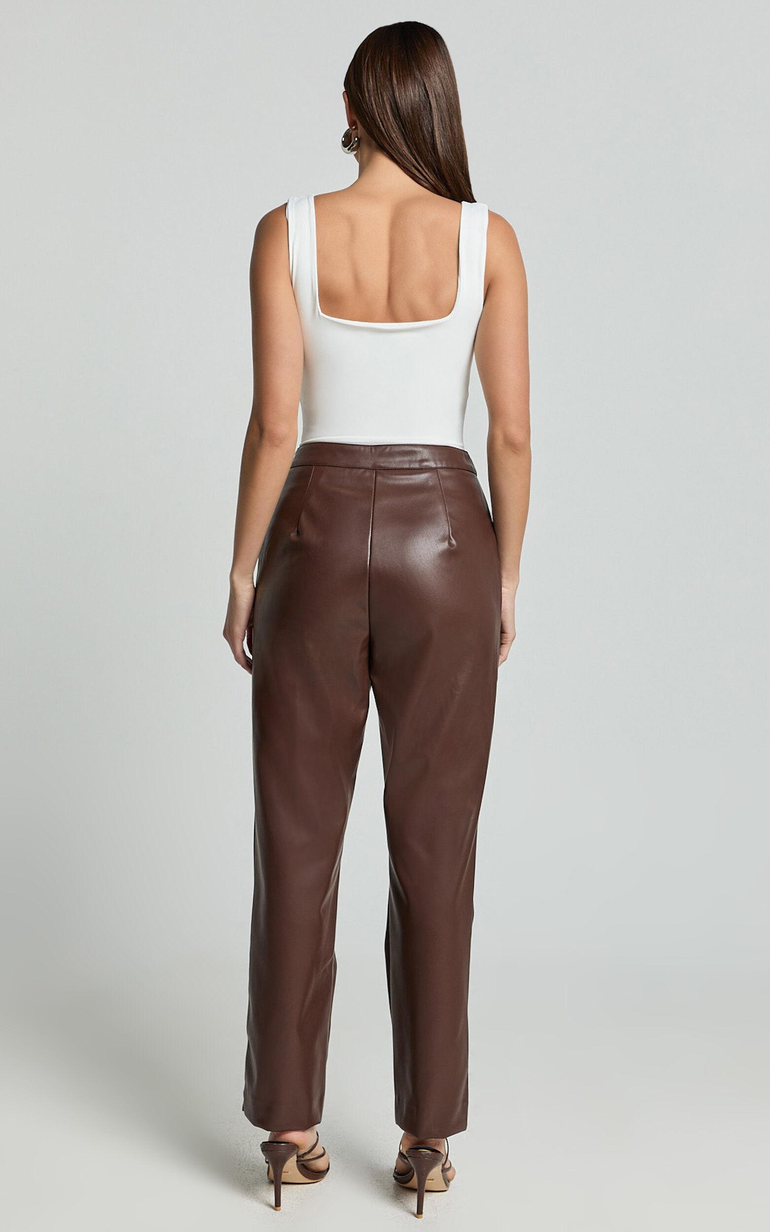 Azelia Pants - Mid Rise Cropped Faux Leather Pants in Dark Chocolate Product Image