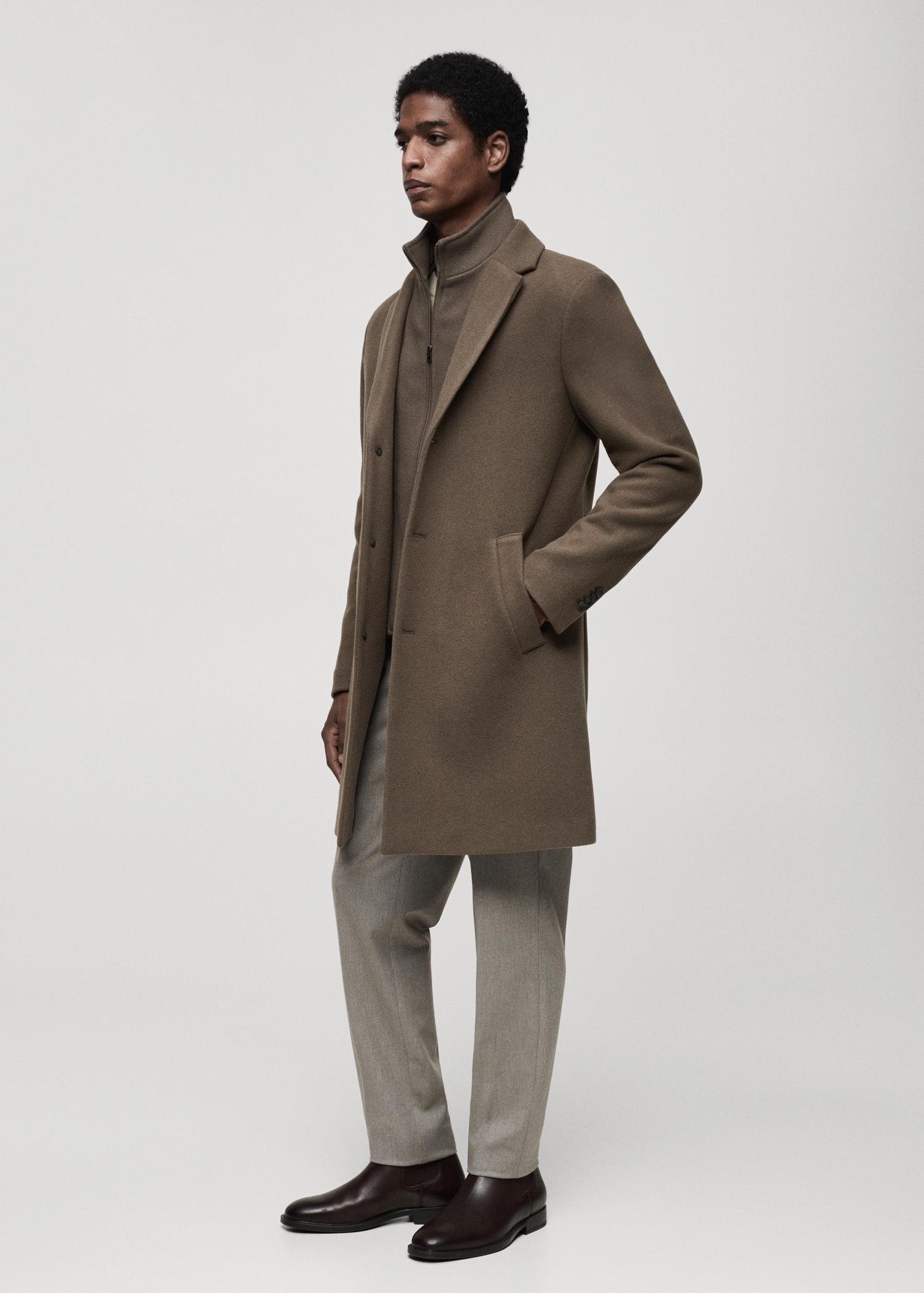 Detachable hood wool coat - Men | MANGO USA Product Image