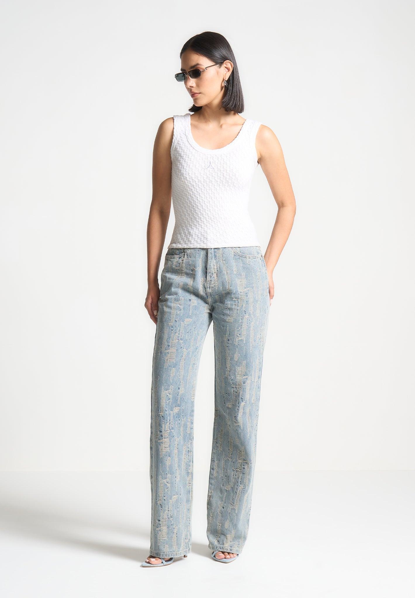 Florence - Distressed High Rise Straight Leg Jeans - Mid Blue Female Product Image