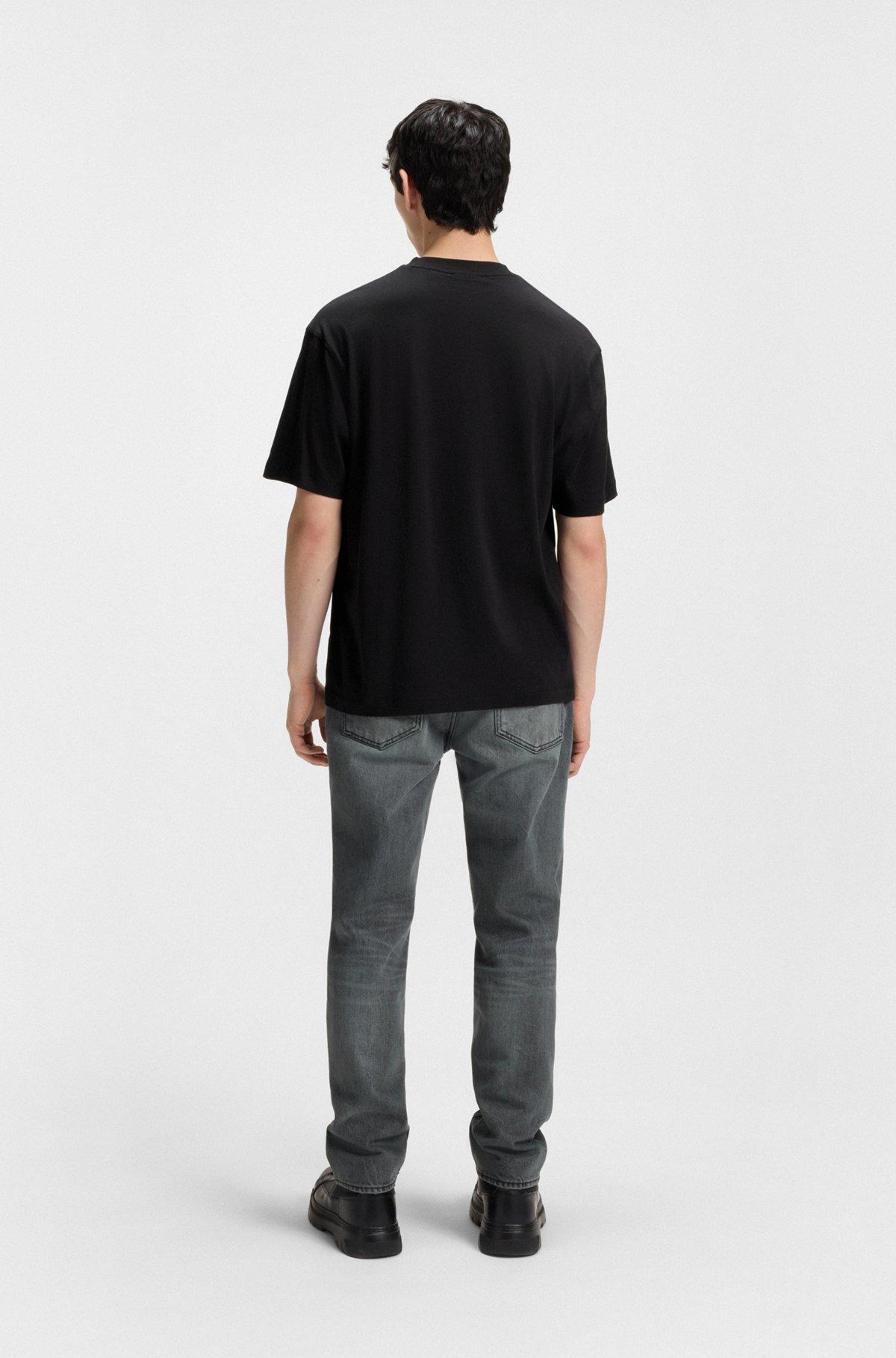 HUGO - Stretch-cotton T-shirt with graphic logo print - Black Product Image