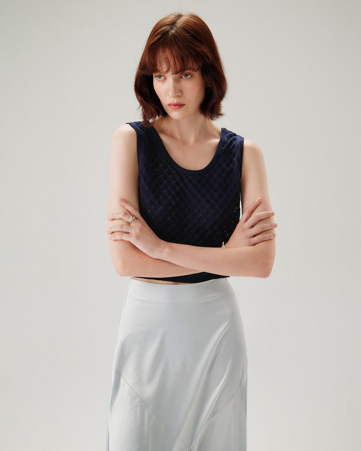 Blue Textured Crochet Tank Top Product Image