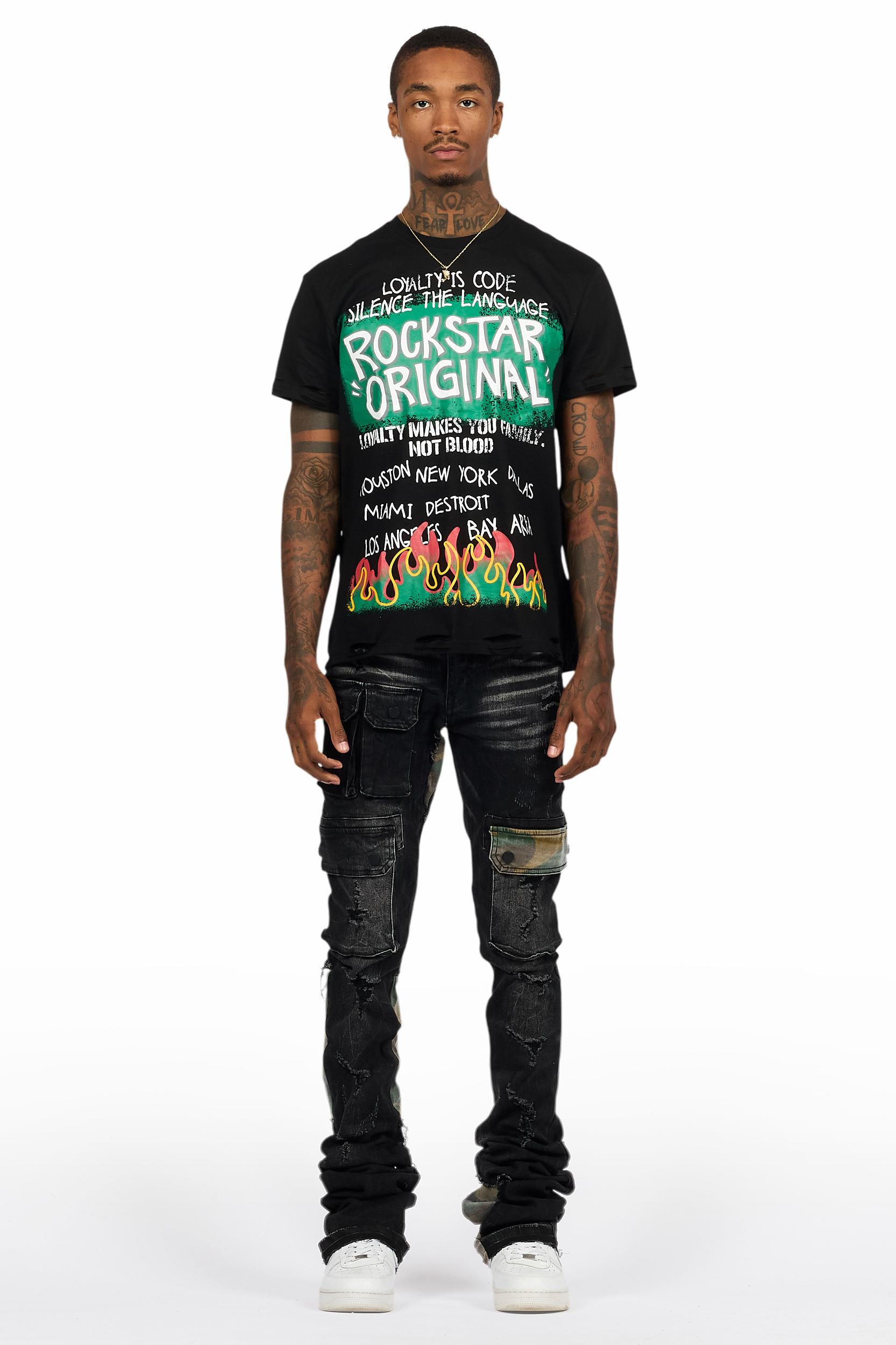 Beno Black T-Shirt/Super Stacked Flare Jean Bundle Male Product Image