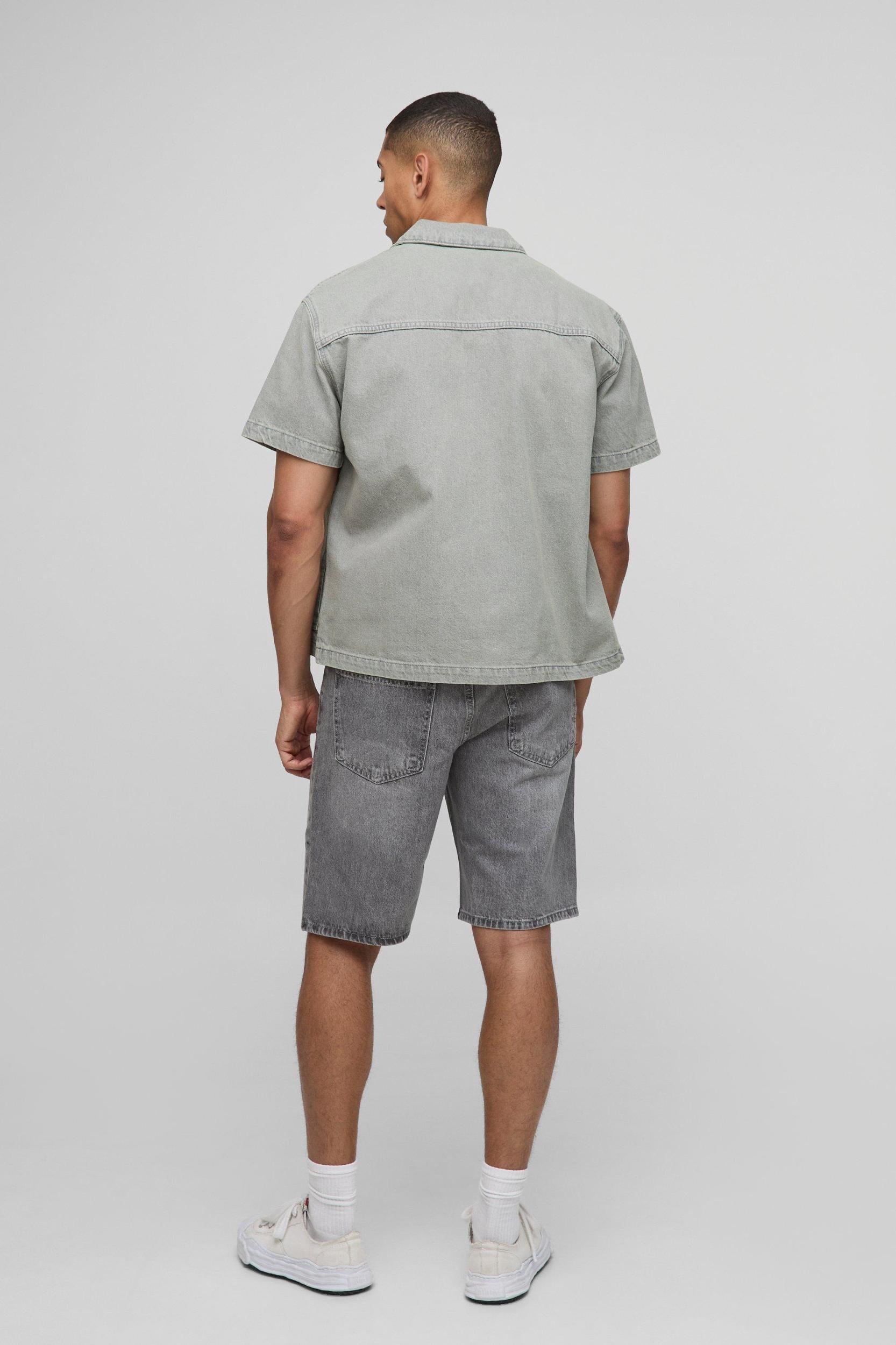 Boxy Short Sleeve Tinted Denim Shirt | boohooMAN USA Product Image