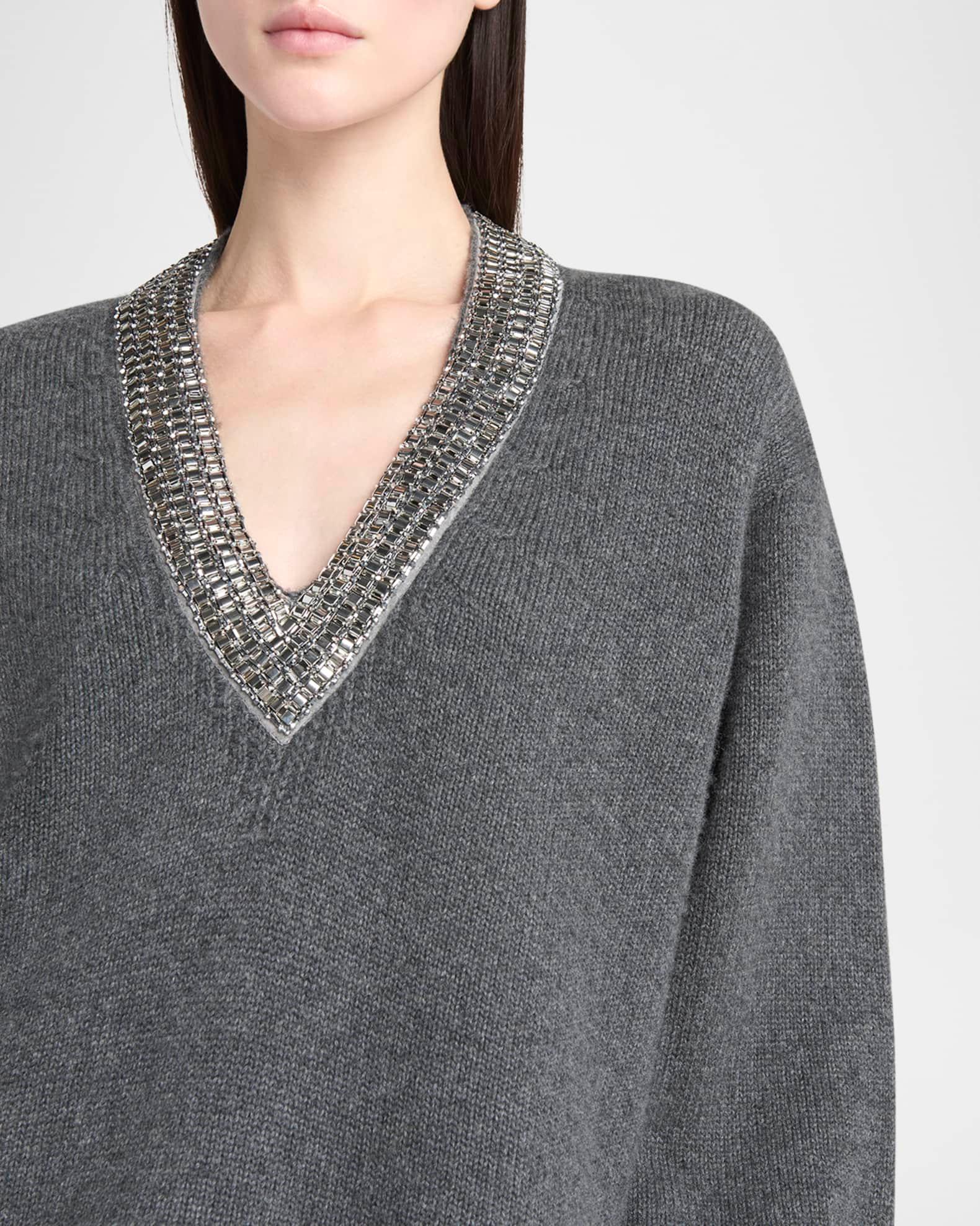 Embellished V-Neck Cashmere Sweater Product Image