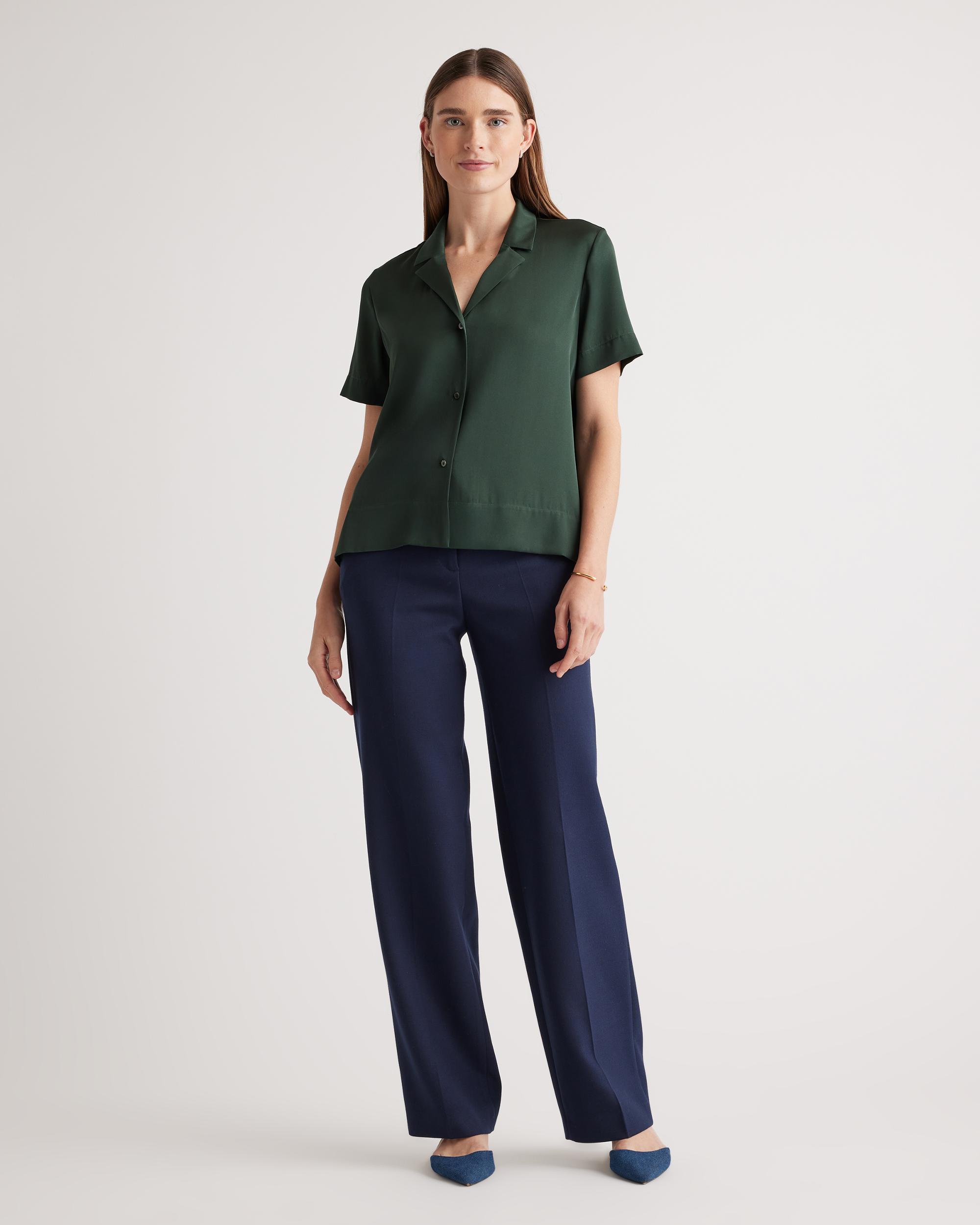 Quince | Women's Washable Stretch Silk Short Sleeve Notch Collar Blouse Size XL, Mulberry Silk Product Image