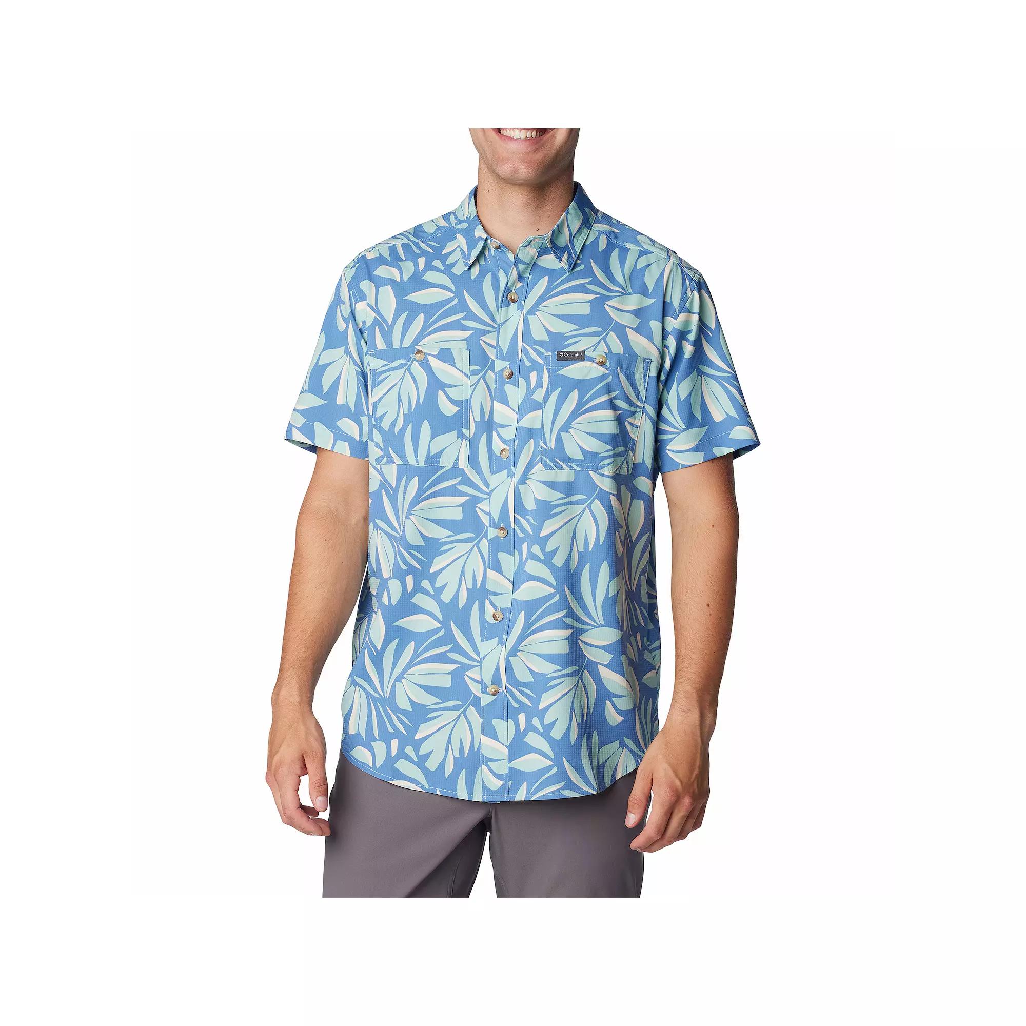 Men's Columbia UPF 40 Utilizer Printed Short Sleeve Button-Down Shirt, Size: Small, Spray Areca Product Image