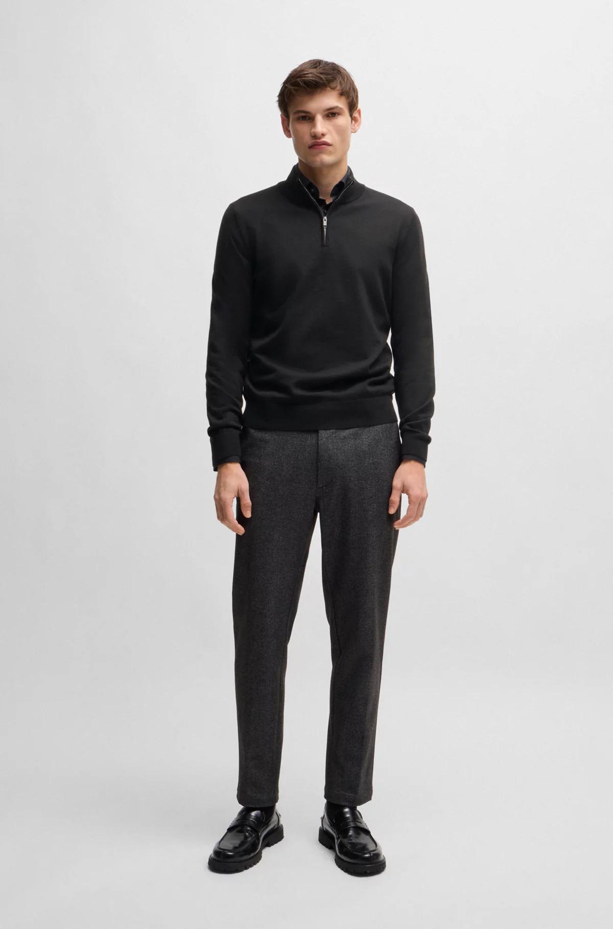 Boss Regular-Fit Zip-Neck Sweater in Virgin Wool - Black Product Image