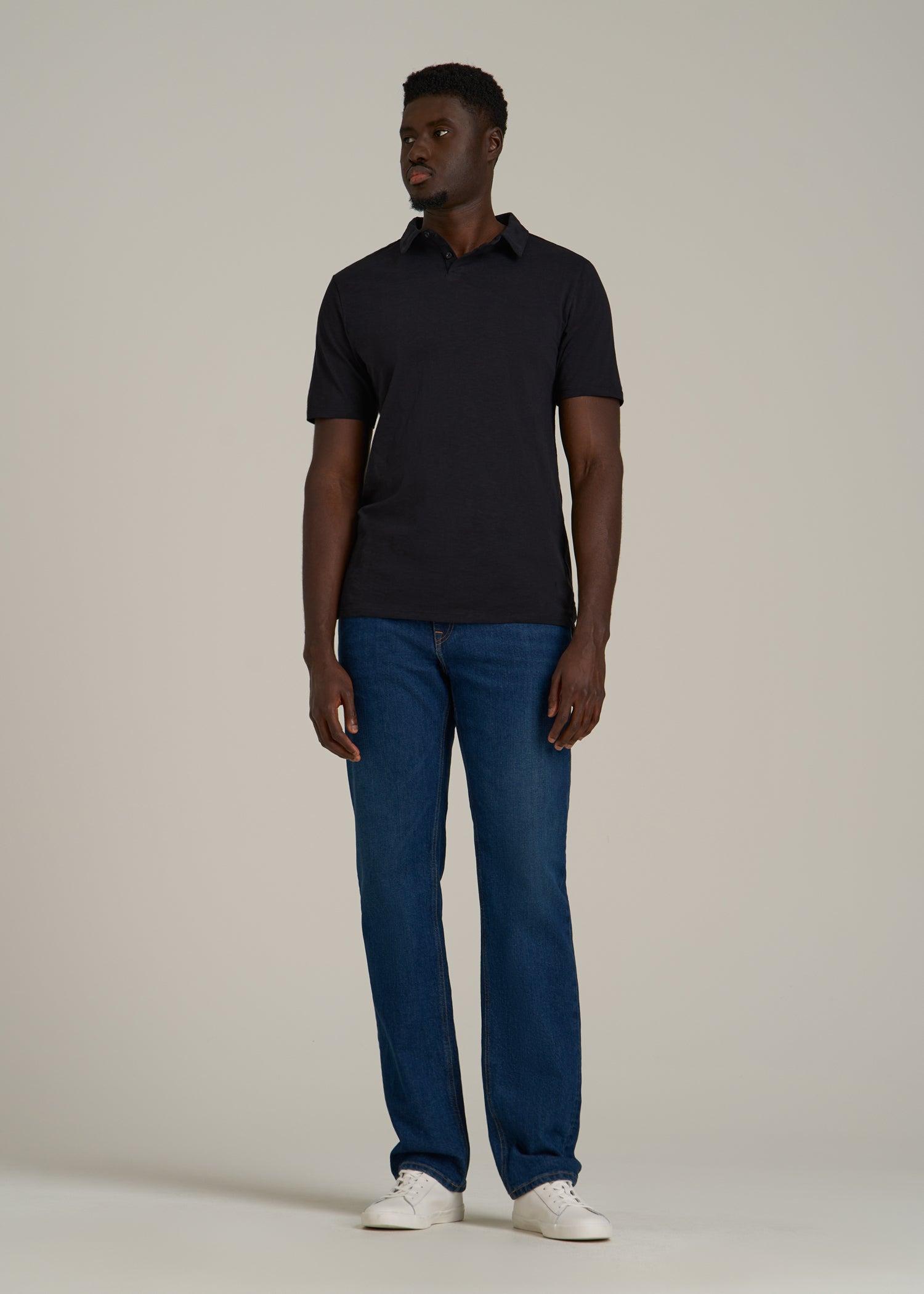 Slub Self Collar Polo Shirt for Tall Men in Black Male Product Image