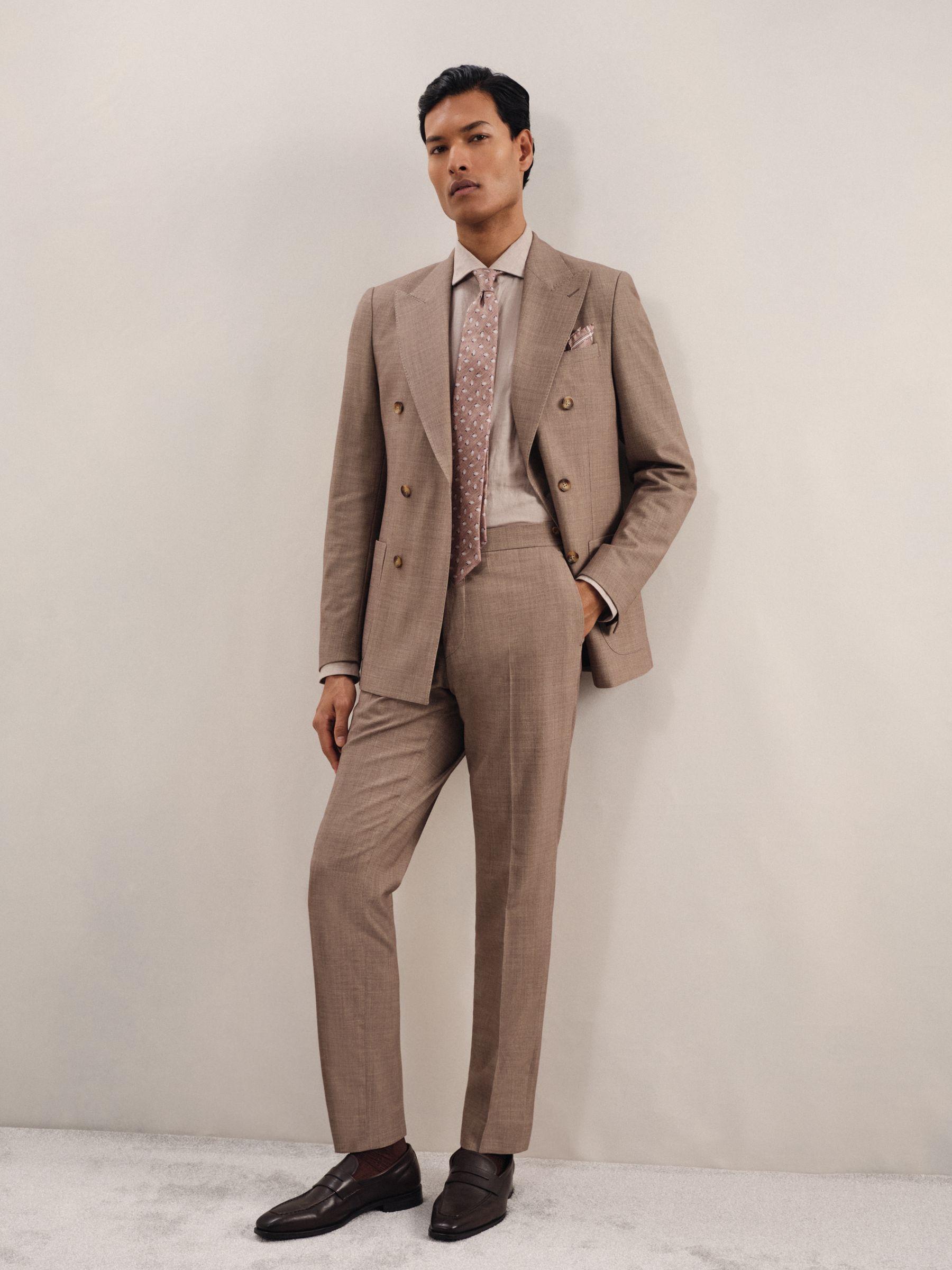 Cotton Slim-Fit Suit Trousers With Stretch in Stone Product Image