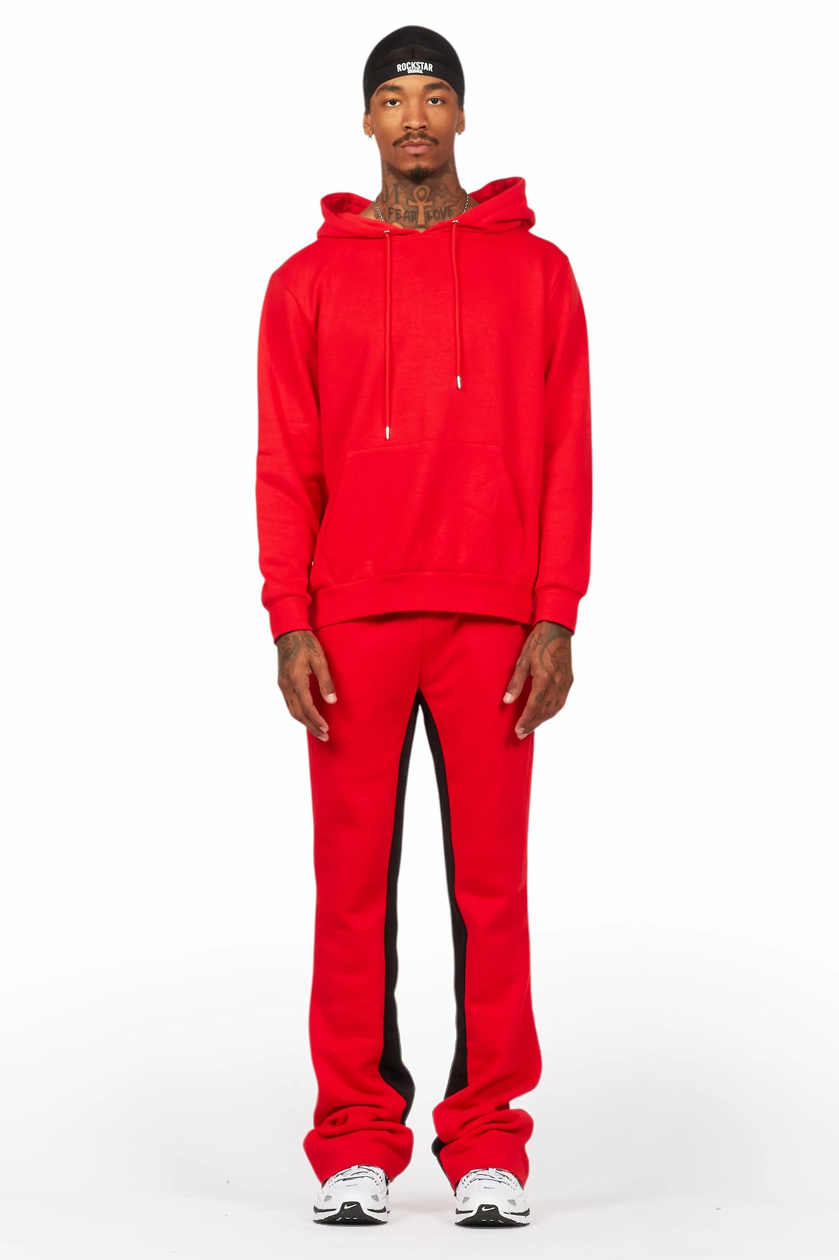 Basic Red Hoodie/Baggy Track Pant Set Male Product Image