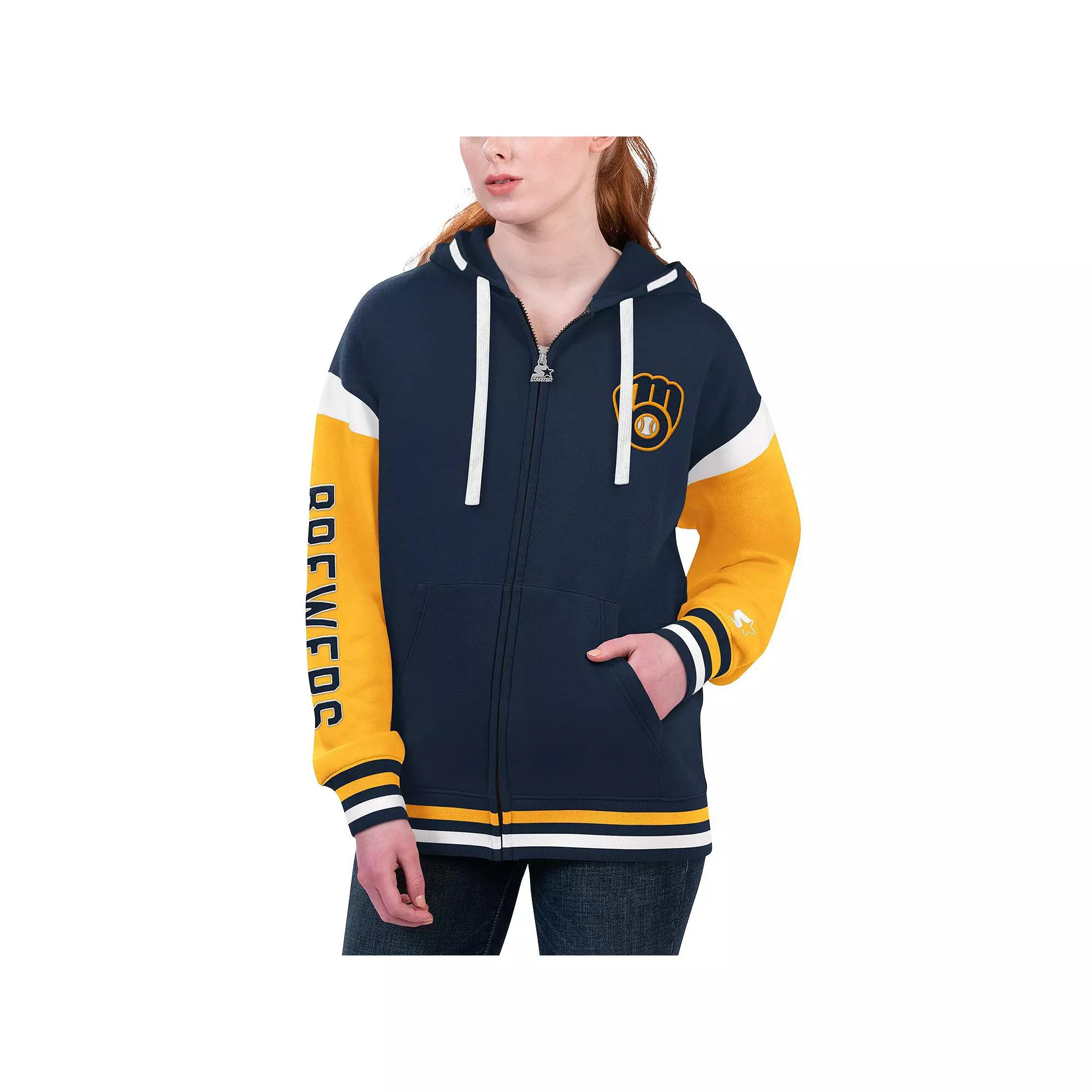 Women's Starter Navy Milwaukee Brewers Homestretch Full-Zip Hoodie, Size: XS, Blue Product Image