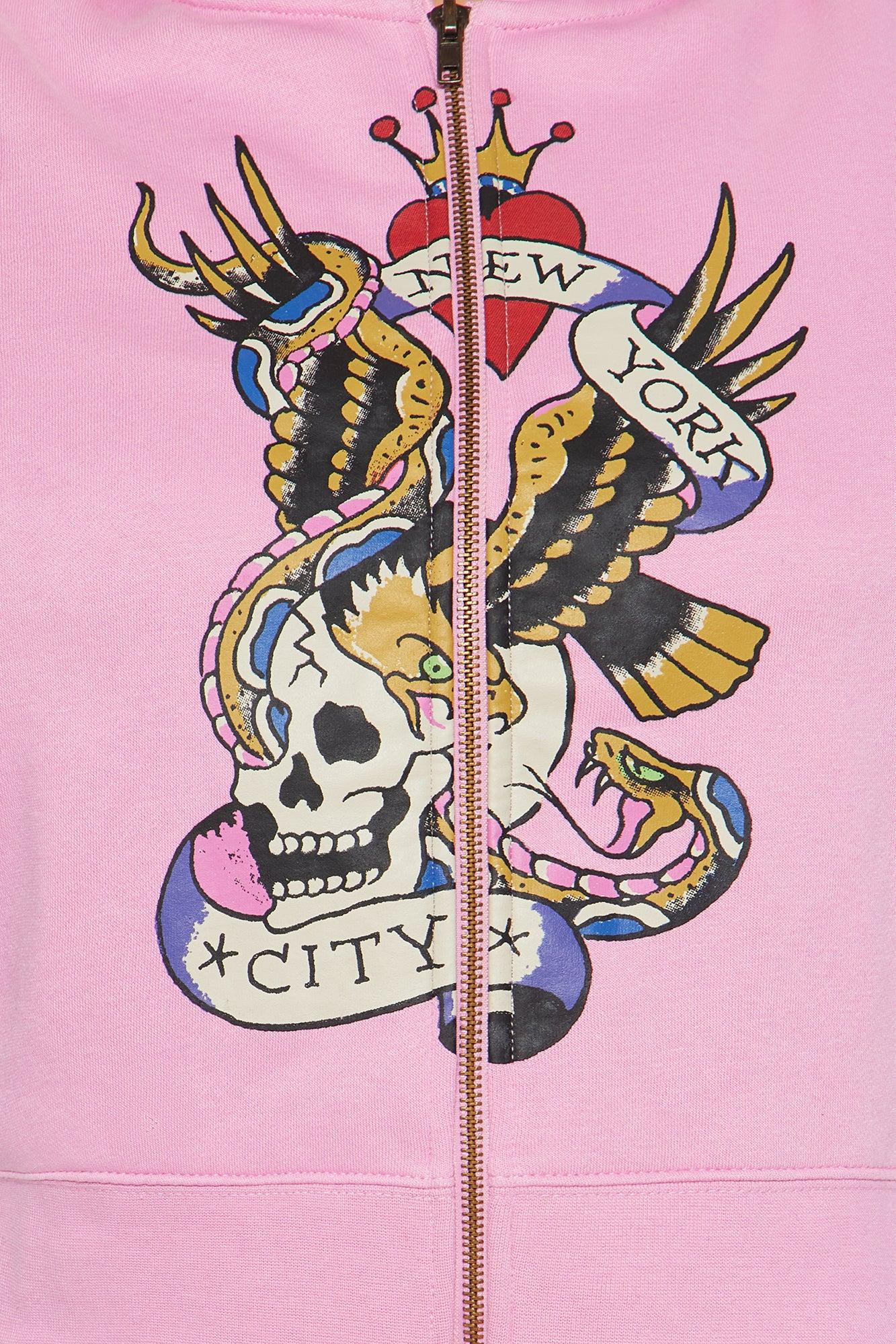 Ed Hardy New York Eagle Zip Front Hoodie - Pink Product Image