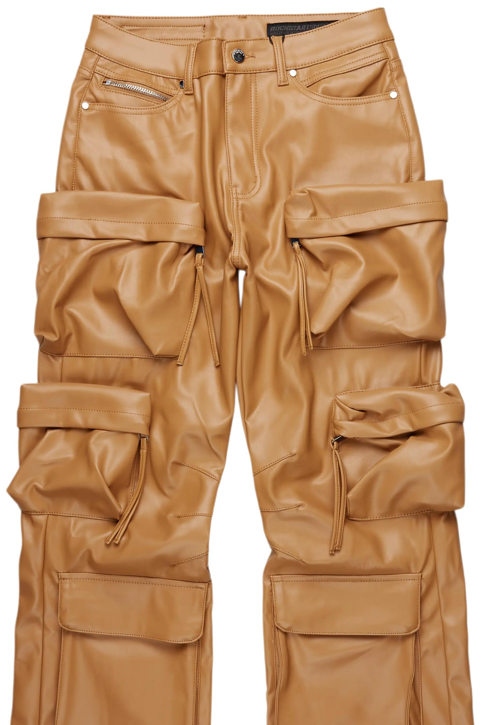 Lenz Beige PU Stacked Leather Jean Male Product Image