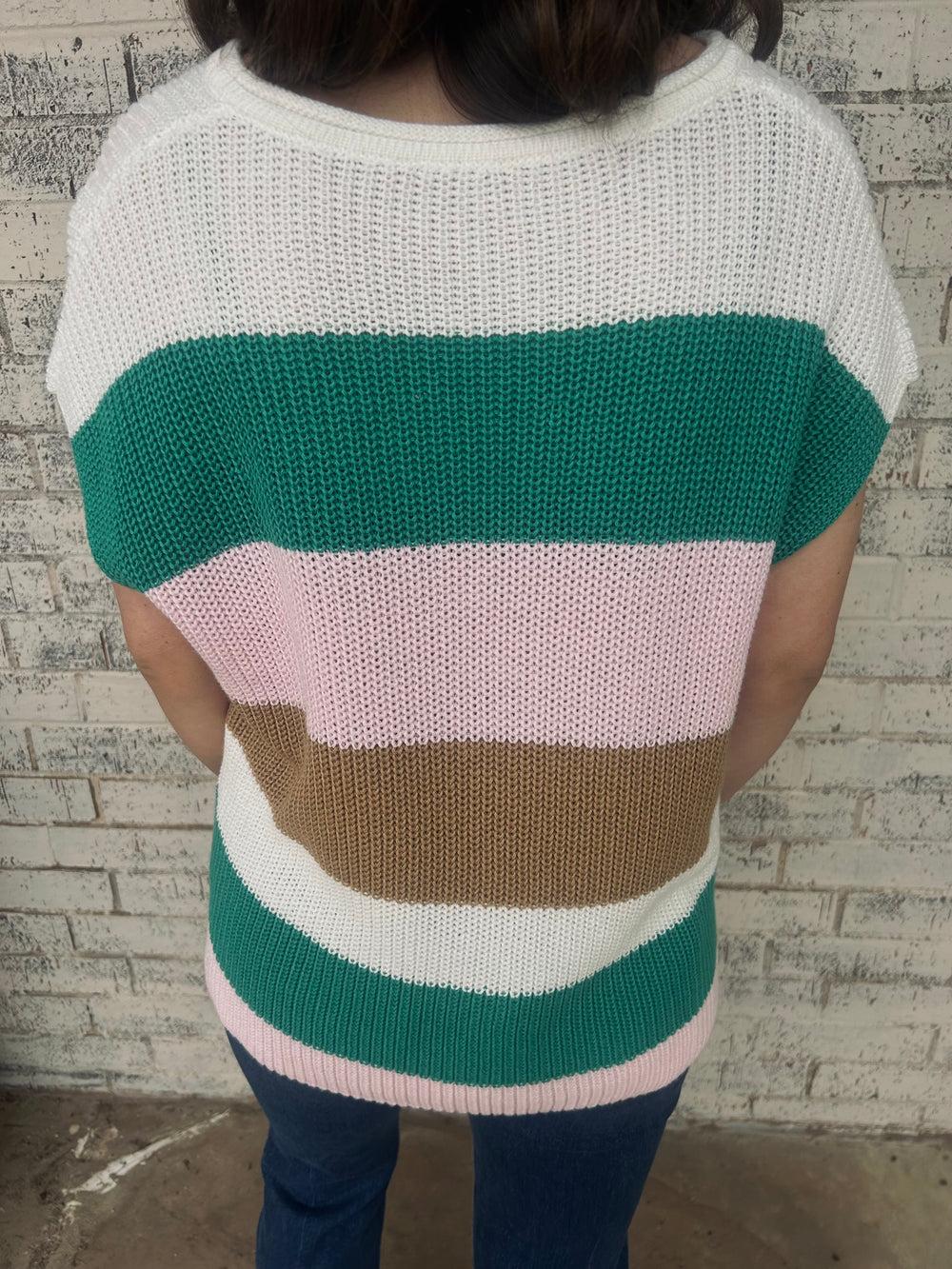 Color Block Notch V Sweater Top Product Image