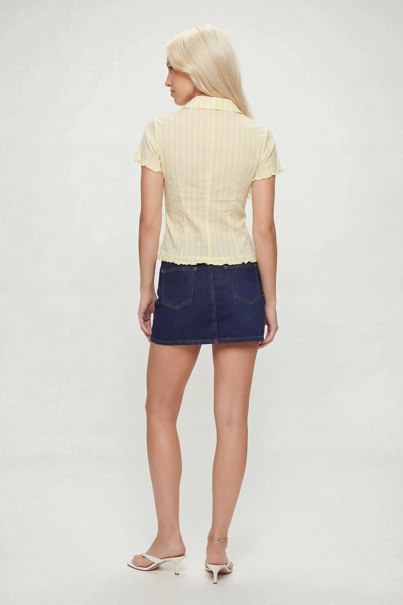 Ruffle Button-Up Short Sleeve Top Female Product Image