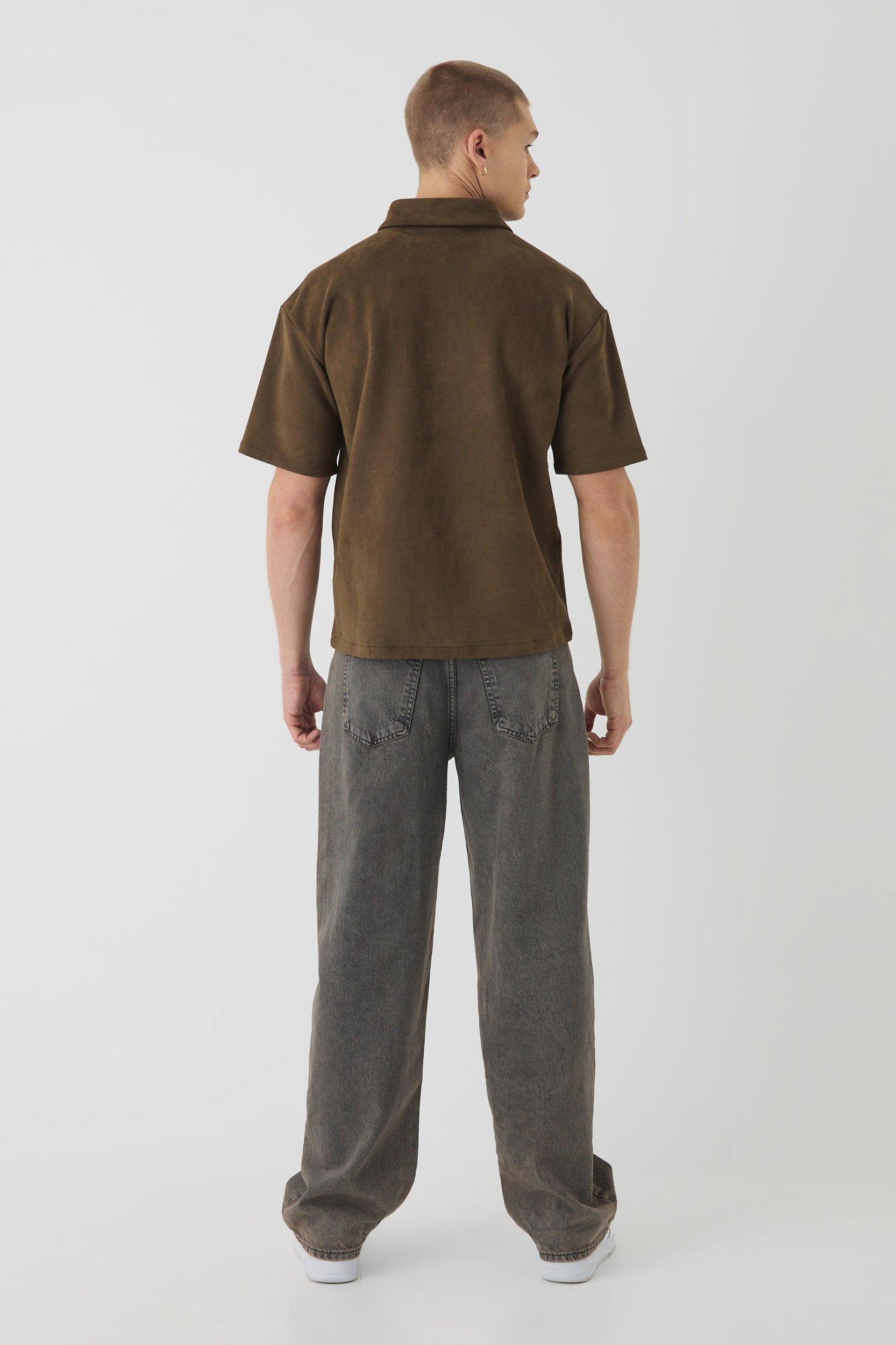 Oversized Faux Suede Collared Shirt | boohooMAN USA Product Image