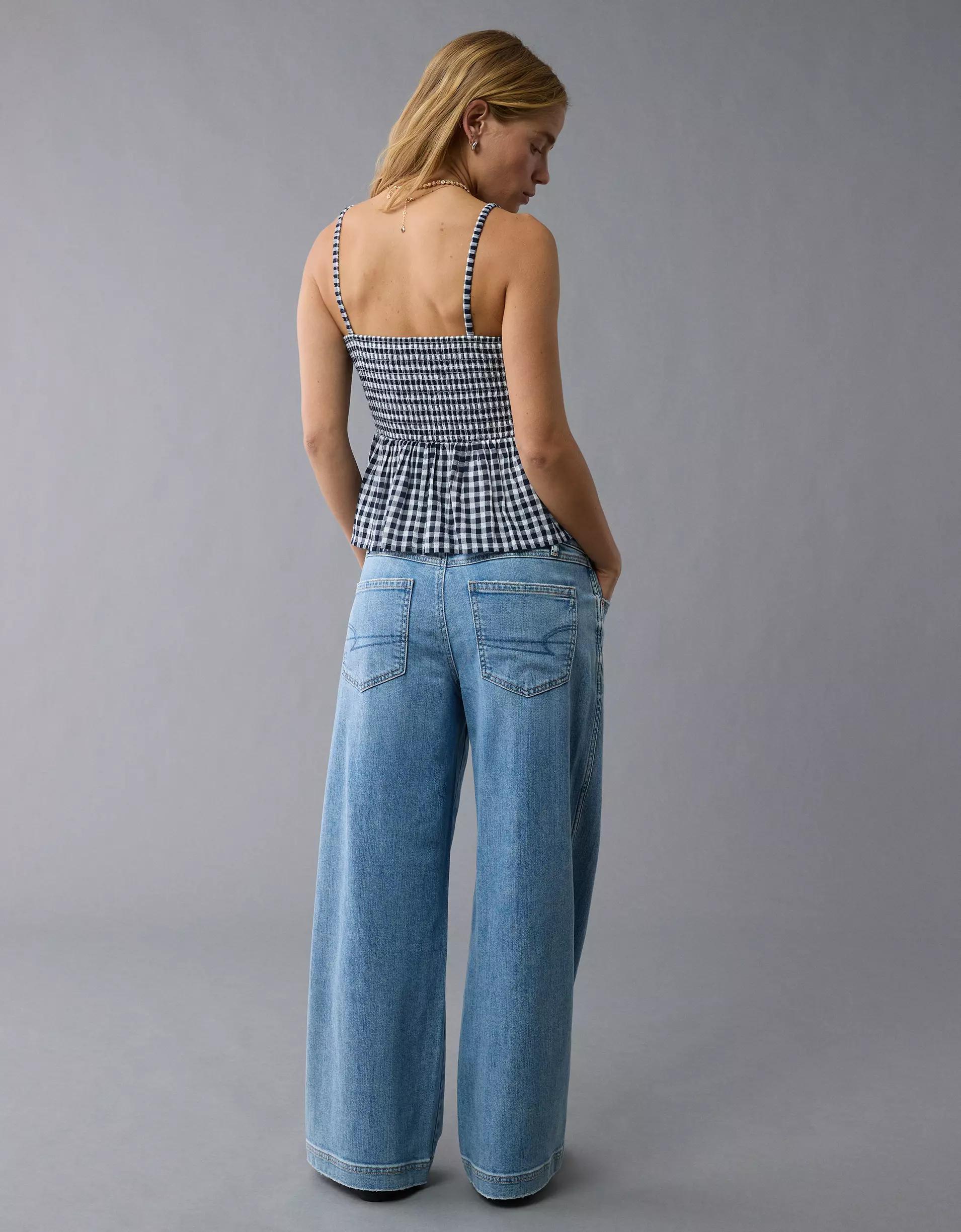 AE Smocked Gingham Babydoll Cami Product Image