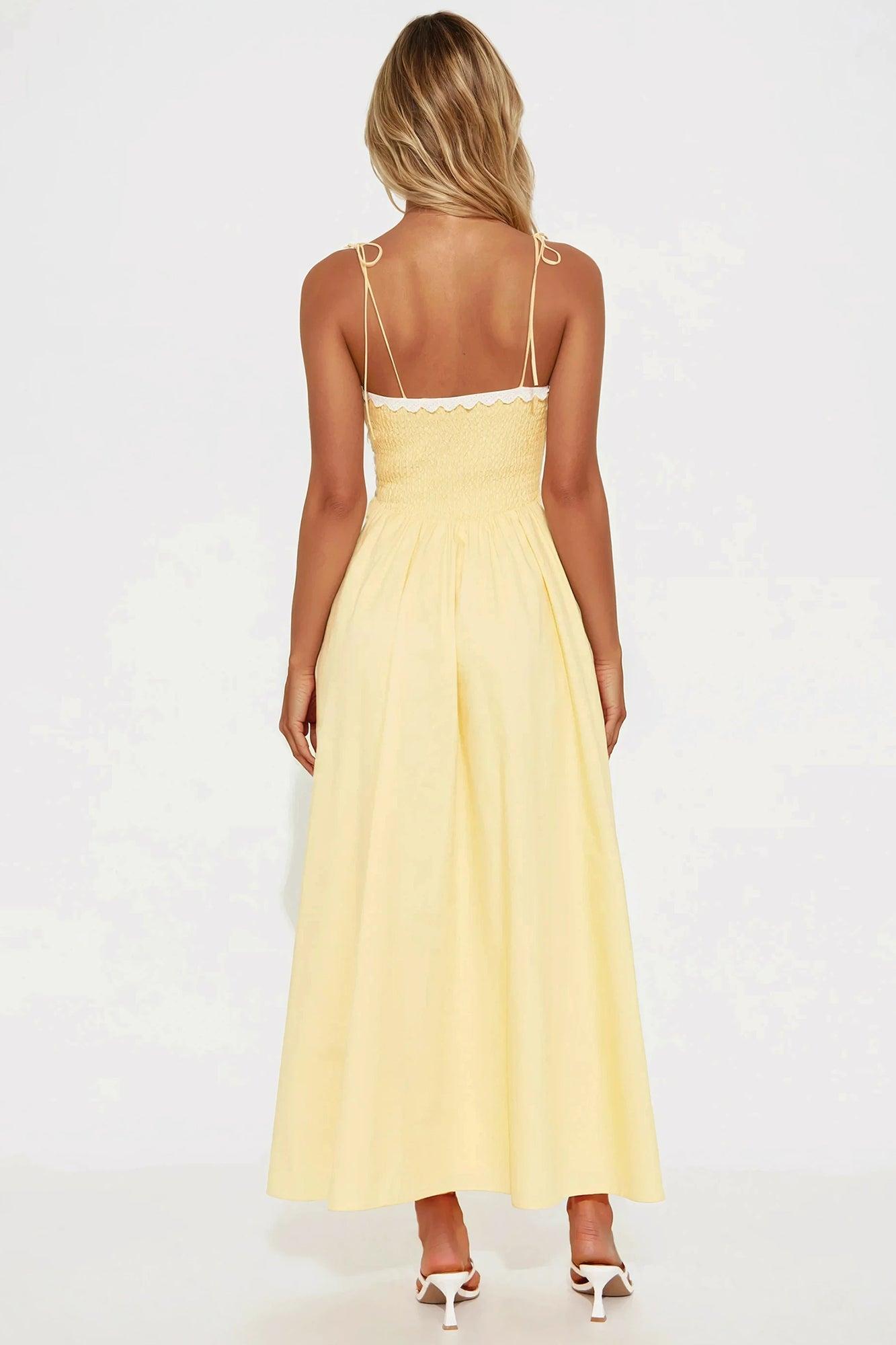 Gracie Smocked Poplin Maxi Dress - Butter Yellow Product Image