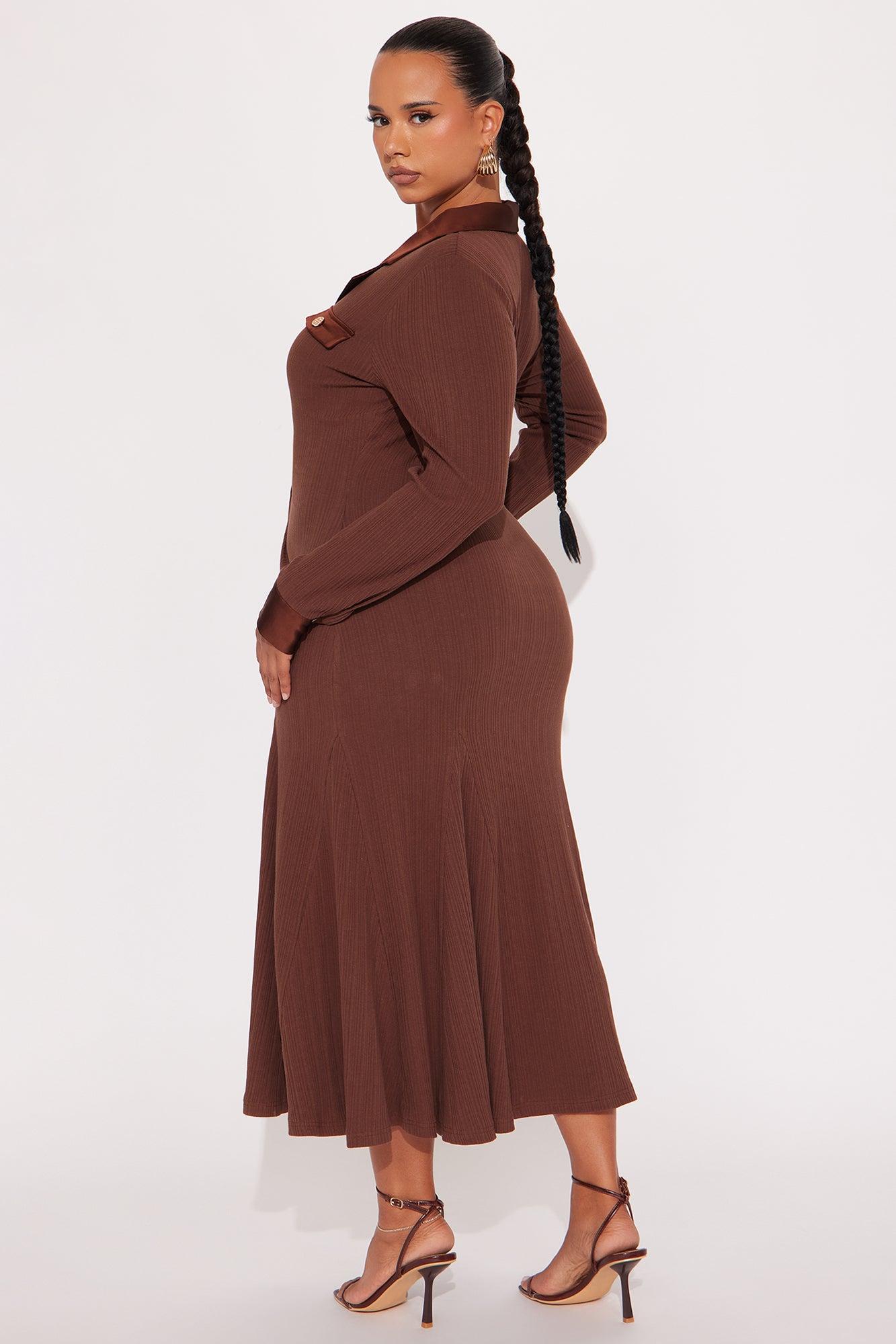 Marisol Ribbed Midi Dress - Brown Female Product Image