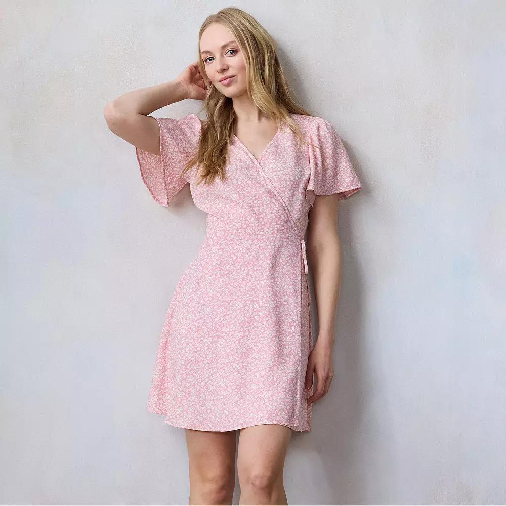 Petite LC Lauren Conrad Modern Wrap Mini Dress, Women's, Size: Small Petite, Pink Kendra Ditzy Product Image