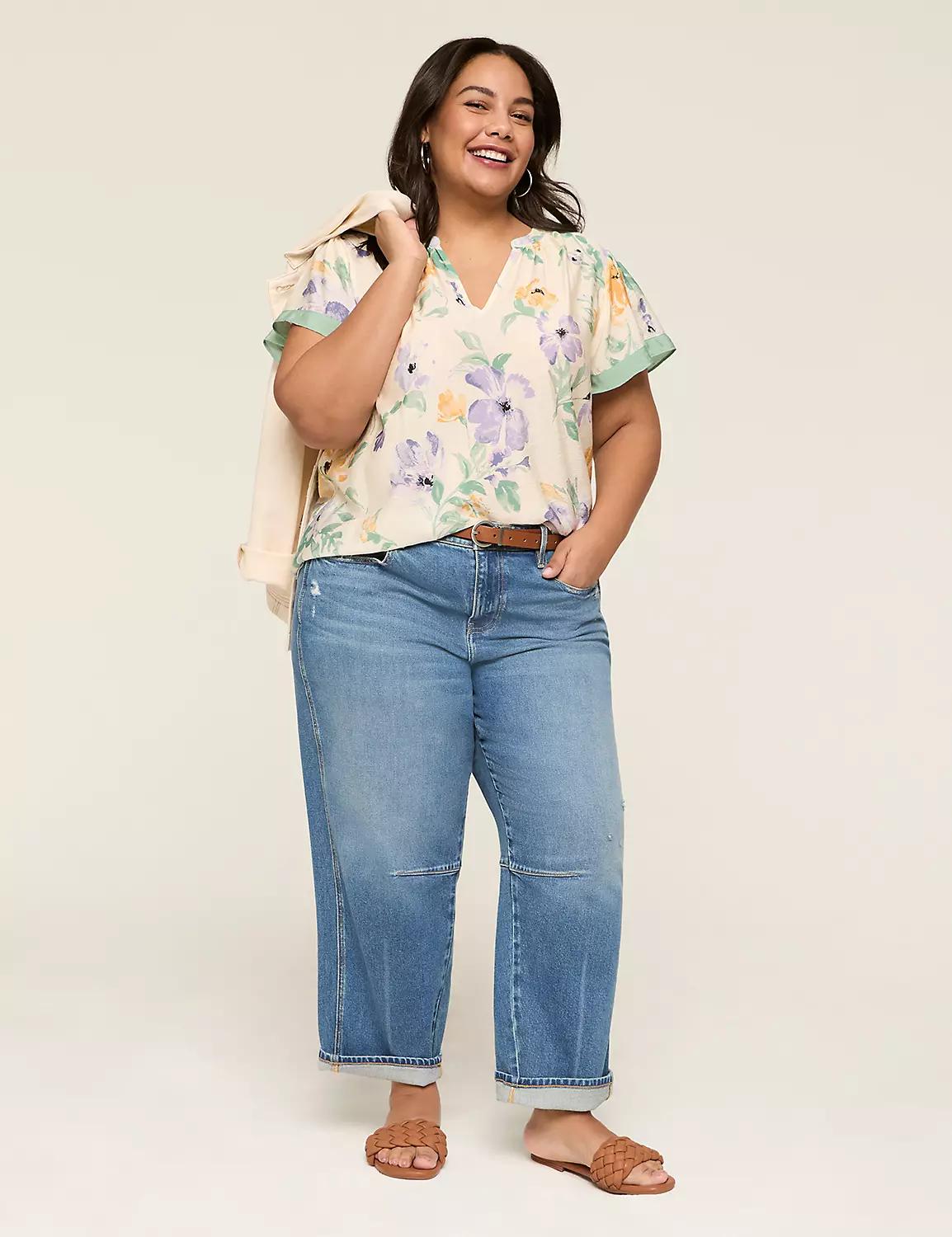 Flutter-Sleeve Notch-Neck Popover Top Product Image