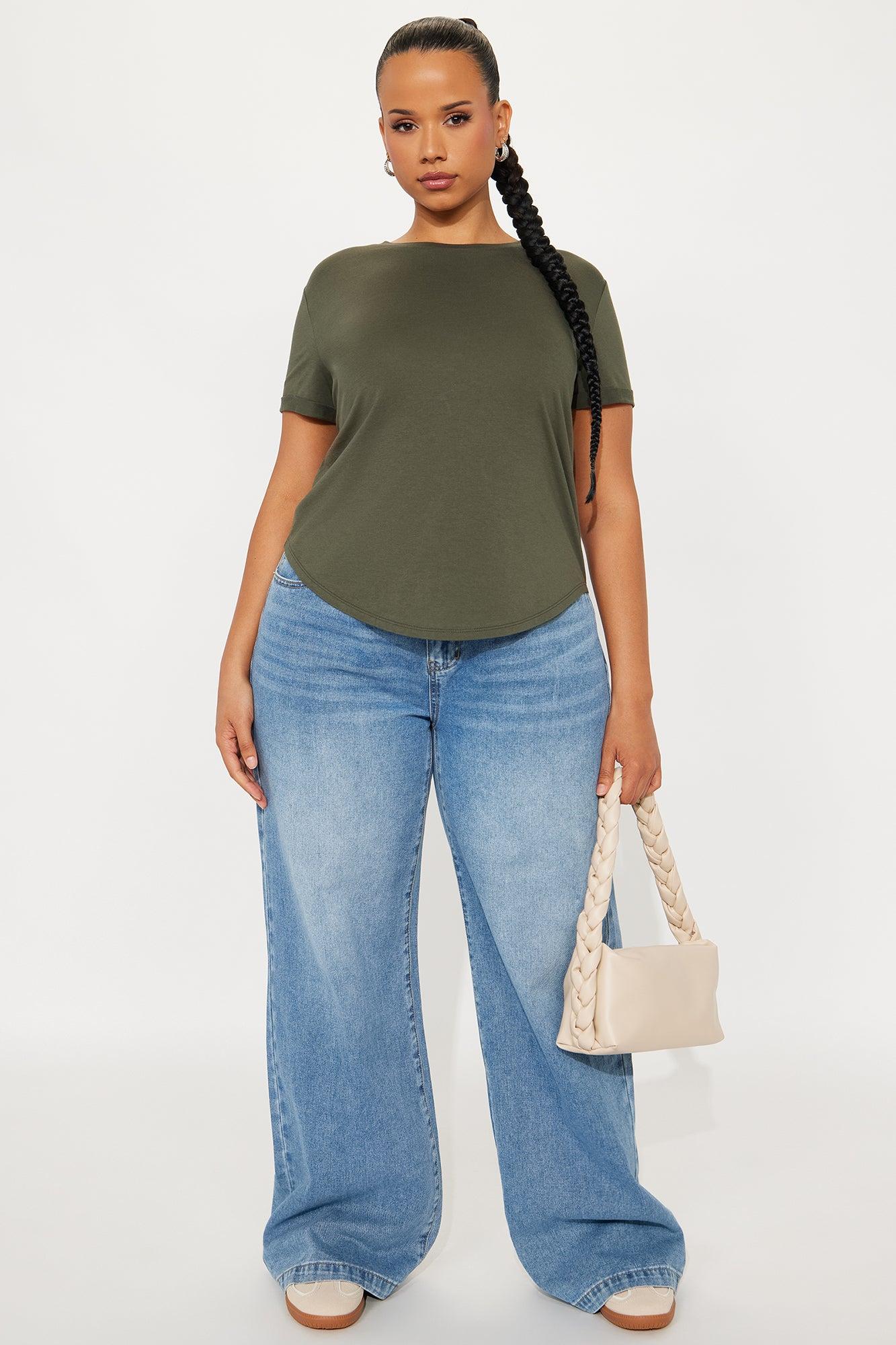 Annie Cuffed Short Sleeve Top - Olive Female Product Image