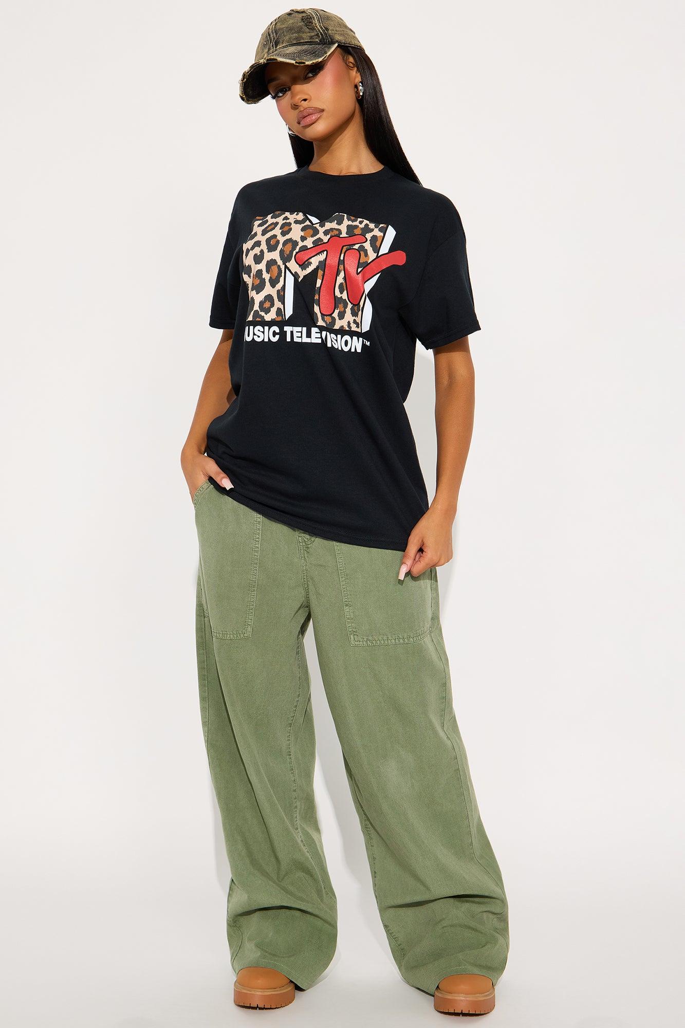 MTV Leopard Oversized Tee - Black Female Product Image