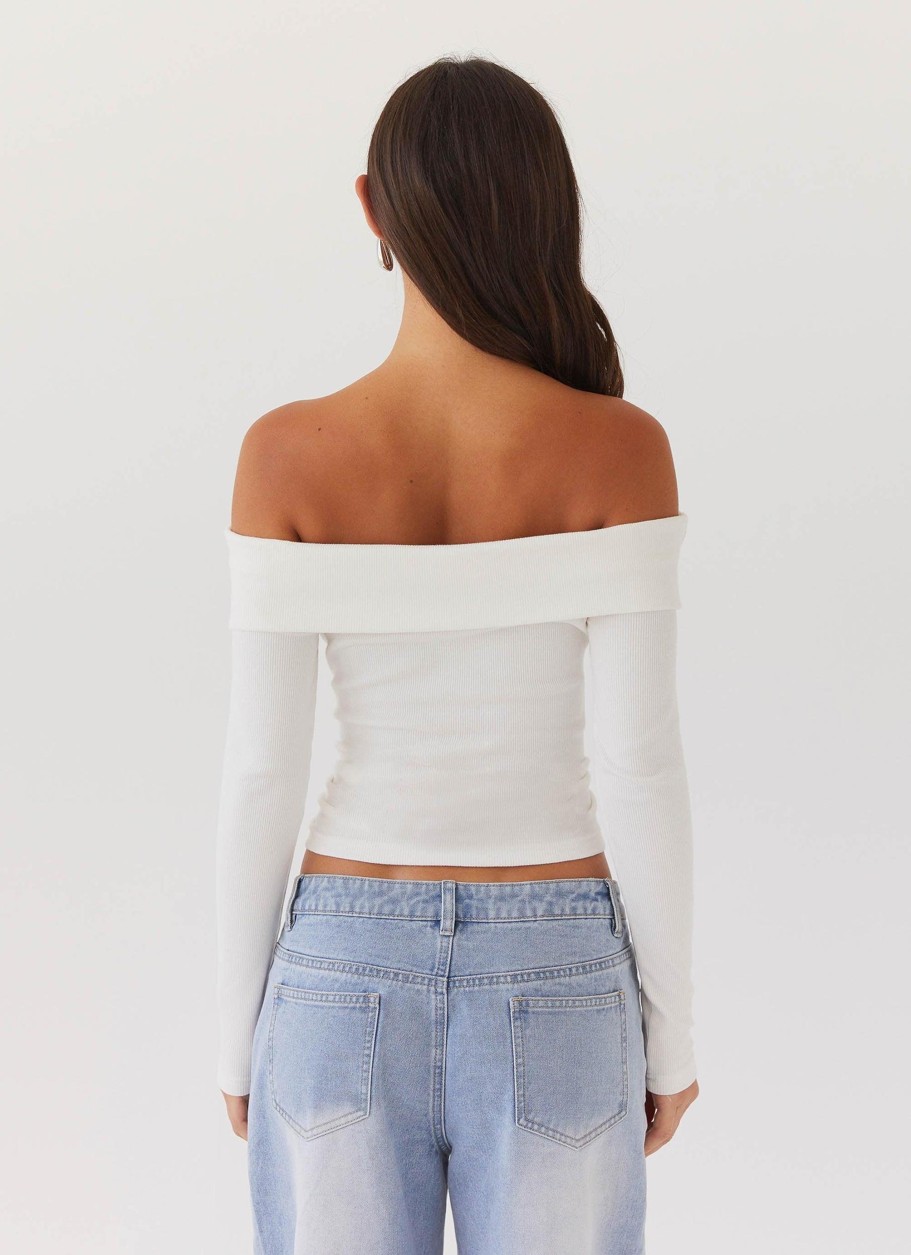 Hayley Long Sleeve Ribbed Top - White Product Image