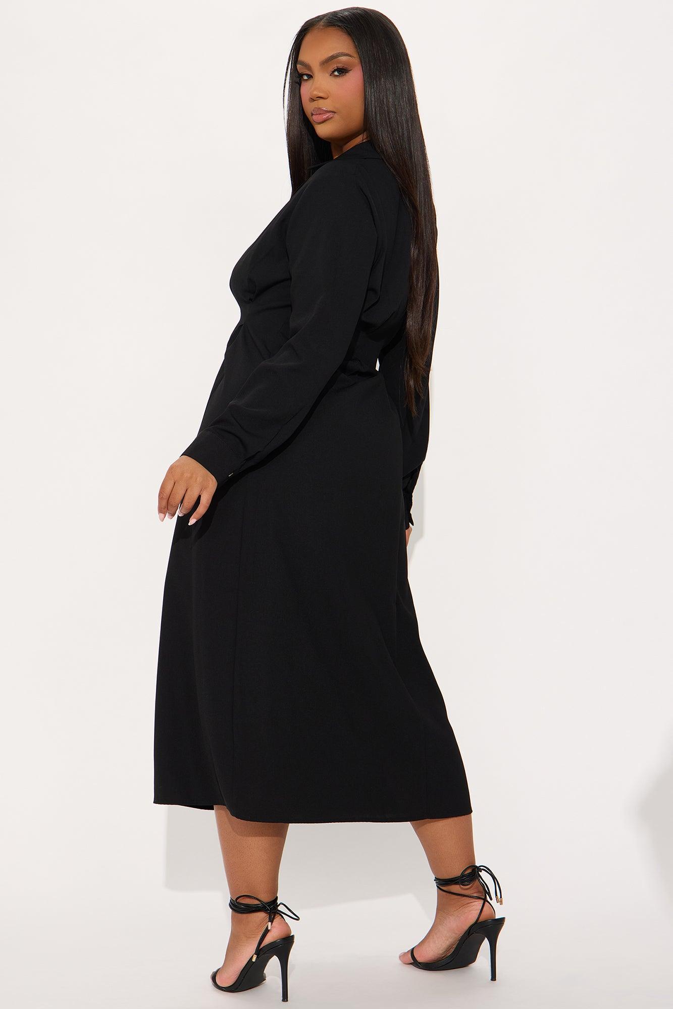 Ophelia Button Down Midi Shirt Dress - Black Product Image