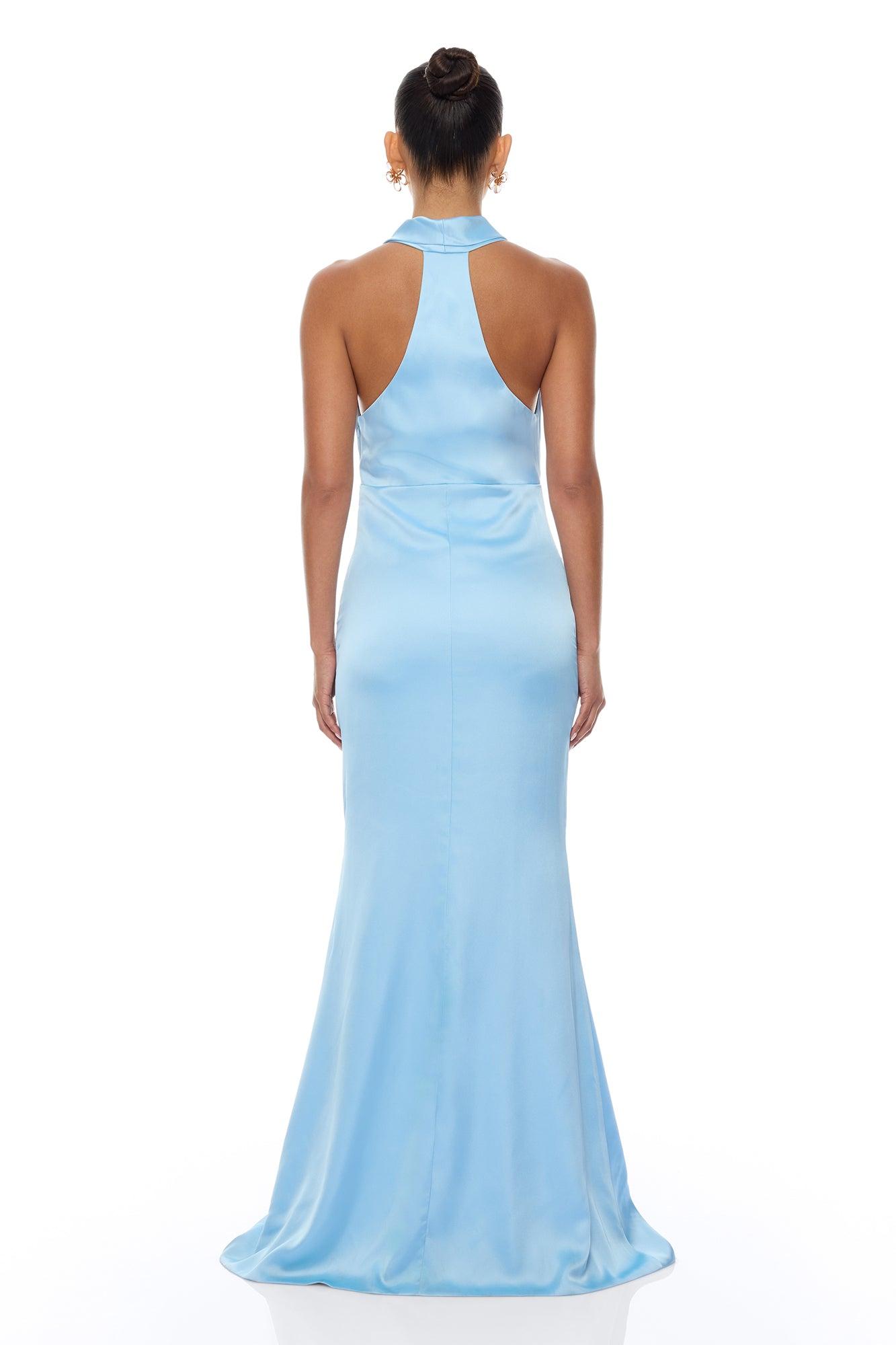 Laena Satin Draped Maxi Dress - Light Blue Female Product Image