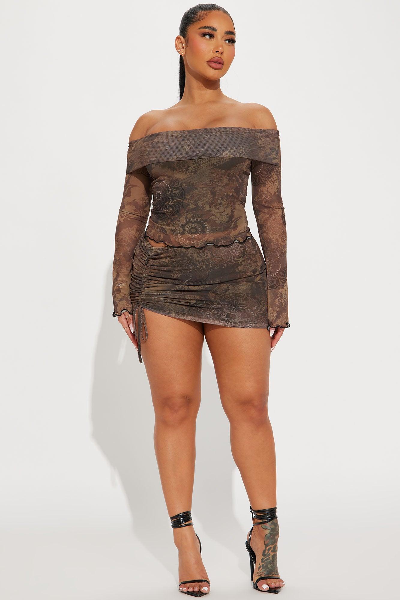 Luna Mesh Skirt Set - Brown Product Image