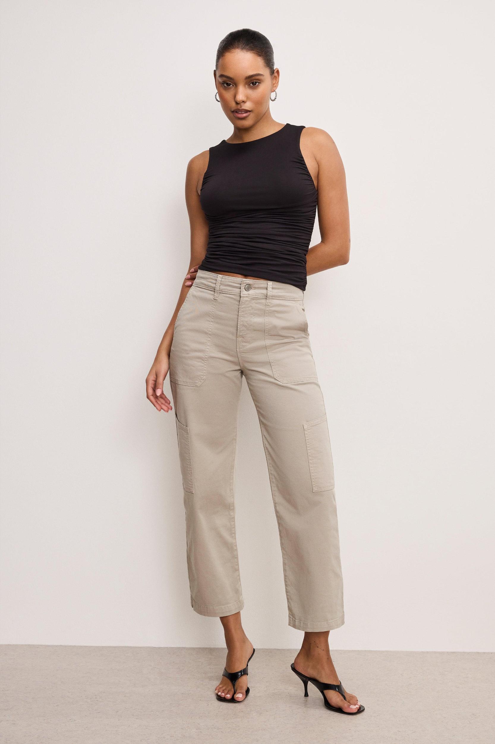 CARGO CROPPED TWILL PANTS | MUSHROOM006 Product Image