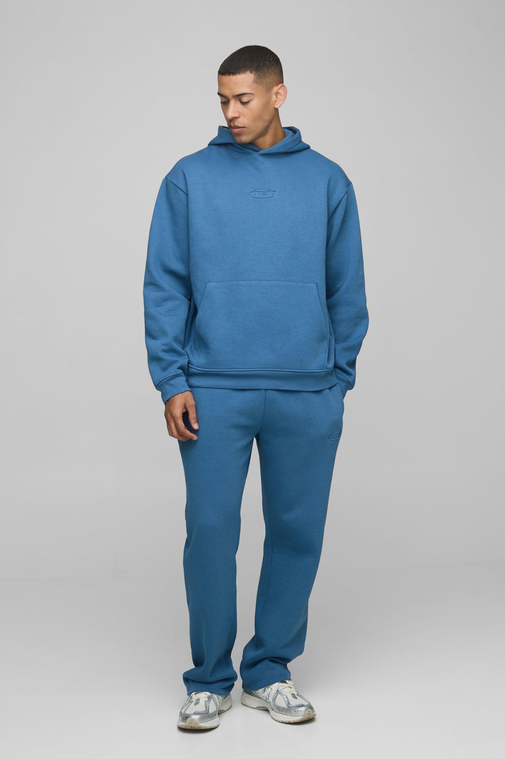 Oversized Man Debossed Hooded Panelled Tracksuit | boohooMAN USA Product Image