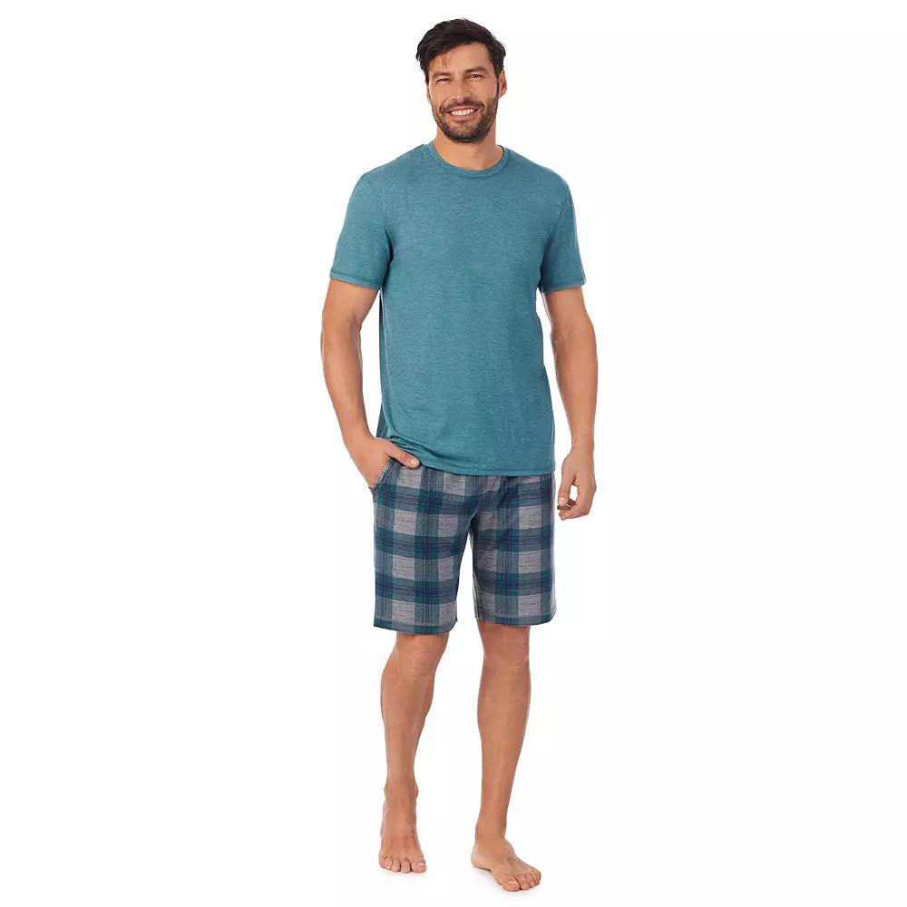 Men's Cuddl Duds® Crewneck Short Sleeve Pajama Top & Pajama Shorts Set, Size: Large, Green Plaid Product Image