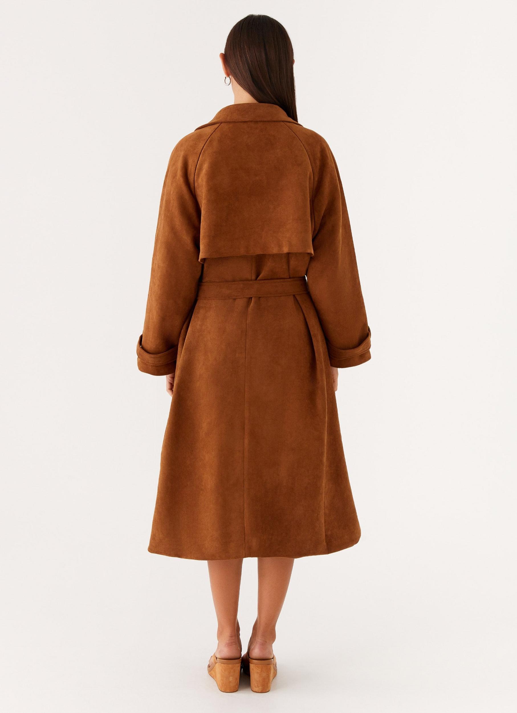 Bridie Faux Suede Trench Coat - Brown Product Image