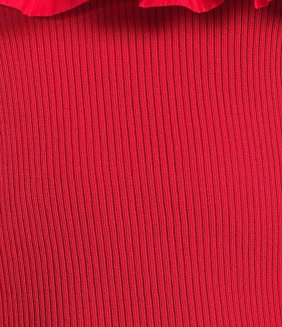 Skies Are Blue Mixed Media Off-The-Shoulder Ruffle Detail Top Product Image