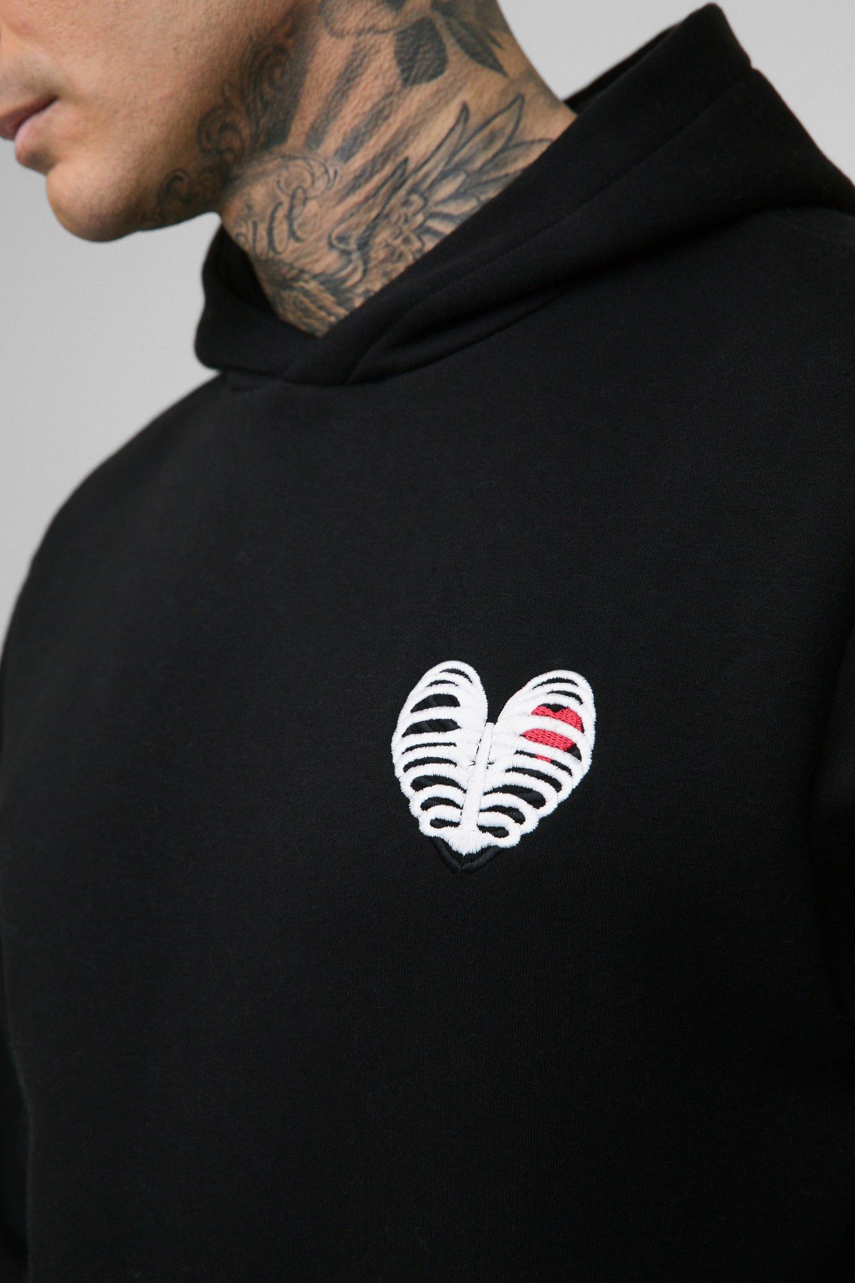 Tall Rib Cage Embroidered Regular Hoodie | boohooMAN USA Product Image