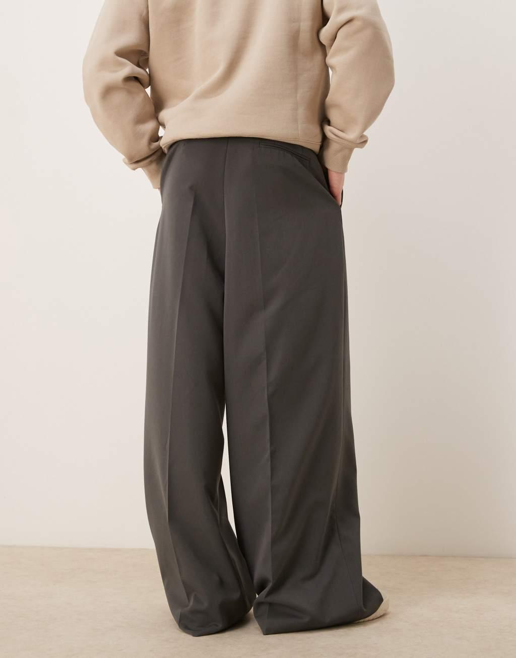 ASOS DESIGN smart extreme wide leg pants with front pleats in charcoal Product Image