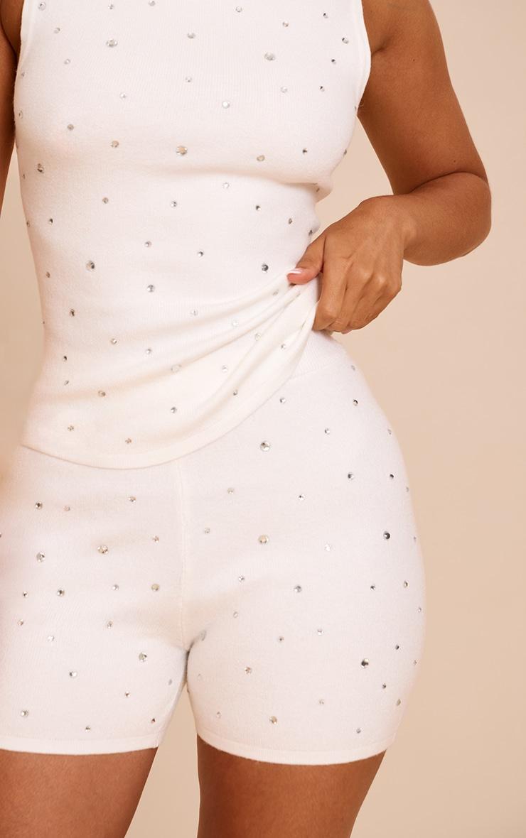 Petite White Knitted Diamante Hotpants Product Image