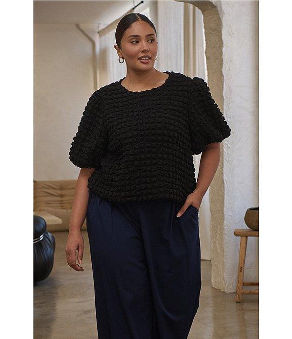 Sugarlips Plus Short Sleeve Textured-Knit Cropped Bubble Top Product Image