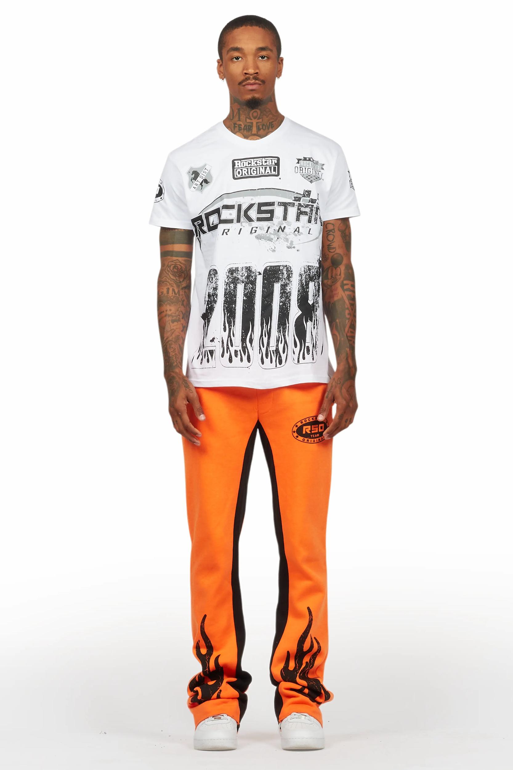 Amos White/Orange T-Shirt/Stacked Baggy Track Pant Set Male Product Image
